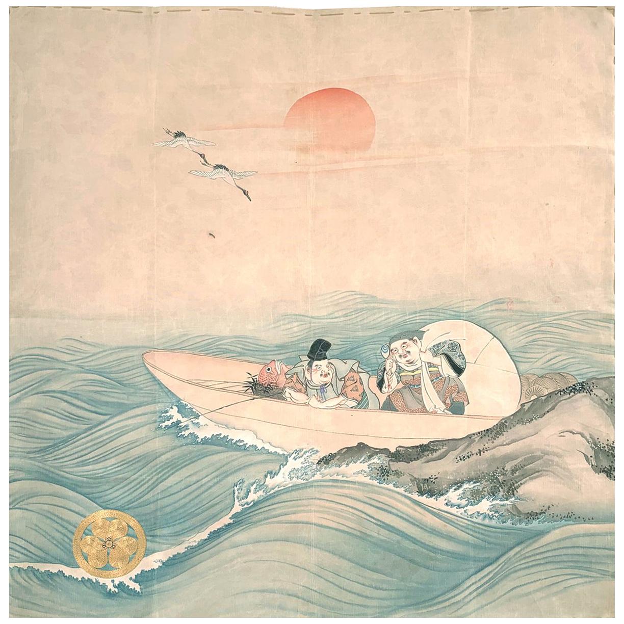 Japanese Antique Fukusa Textile Art Meiji Period