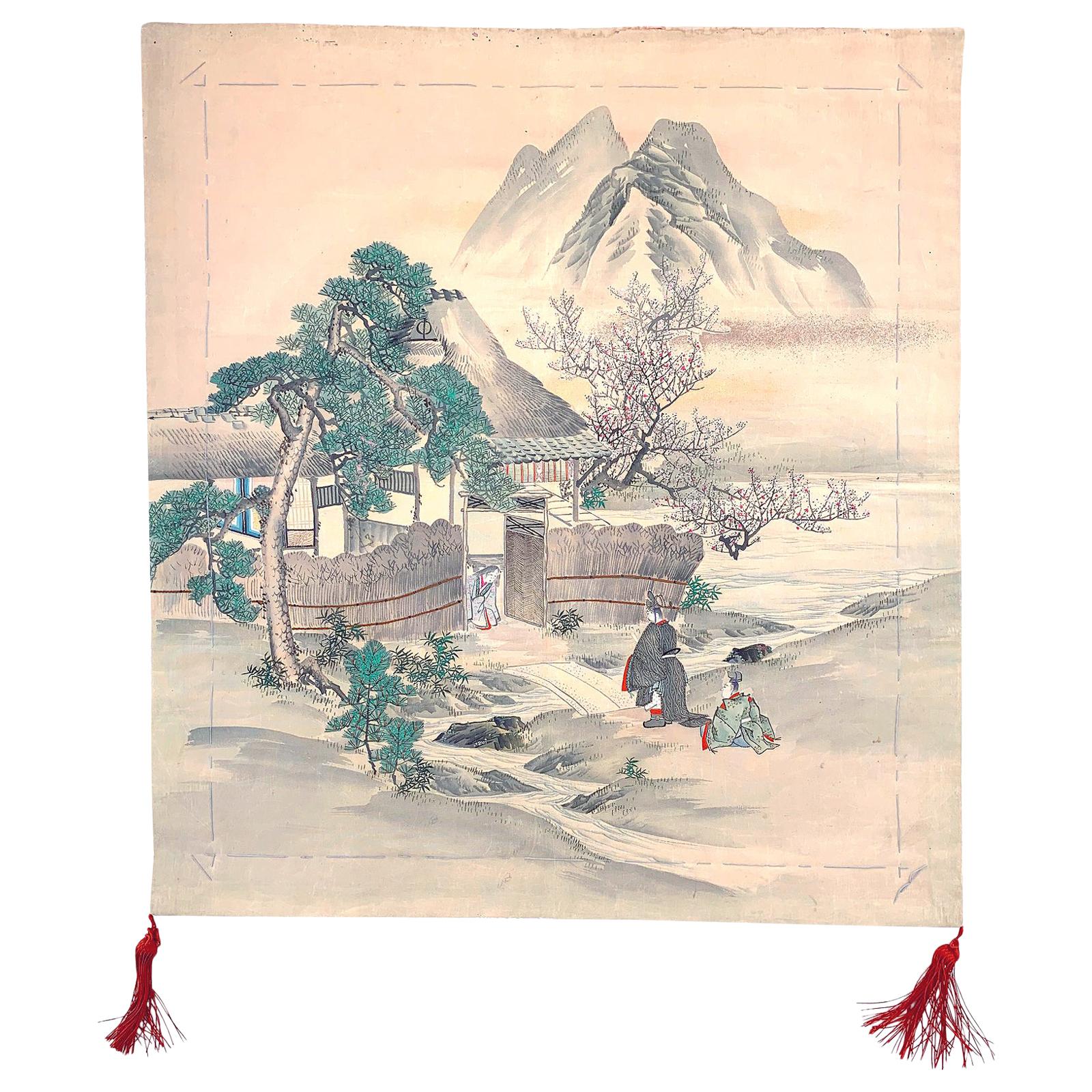 Japanese Antique Fukusa Textile Art Meiji Period For Sale