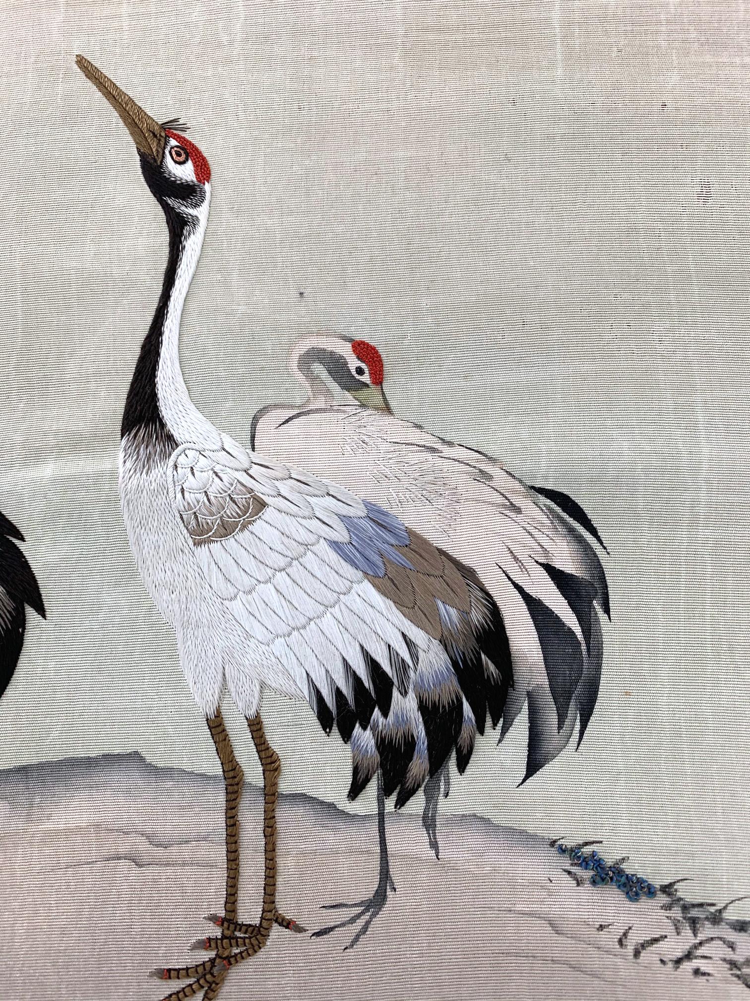 Japonisme Japanese Antique Fusuka Textile Art Meiji Period For Sale