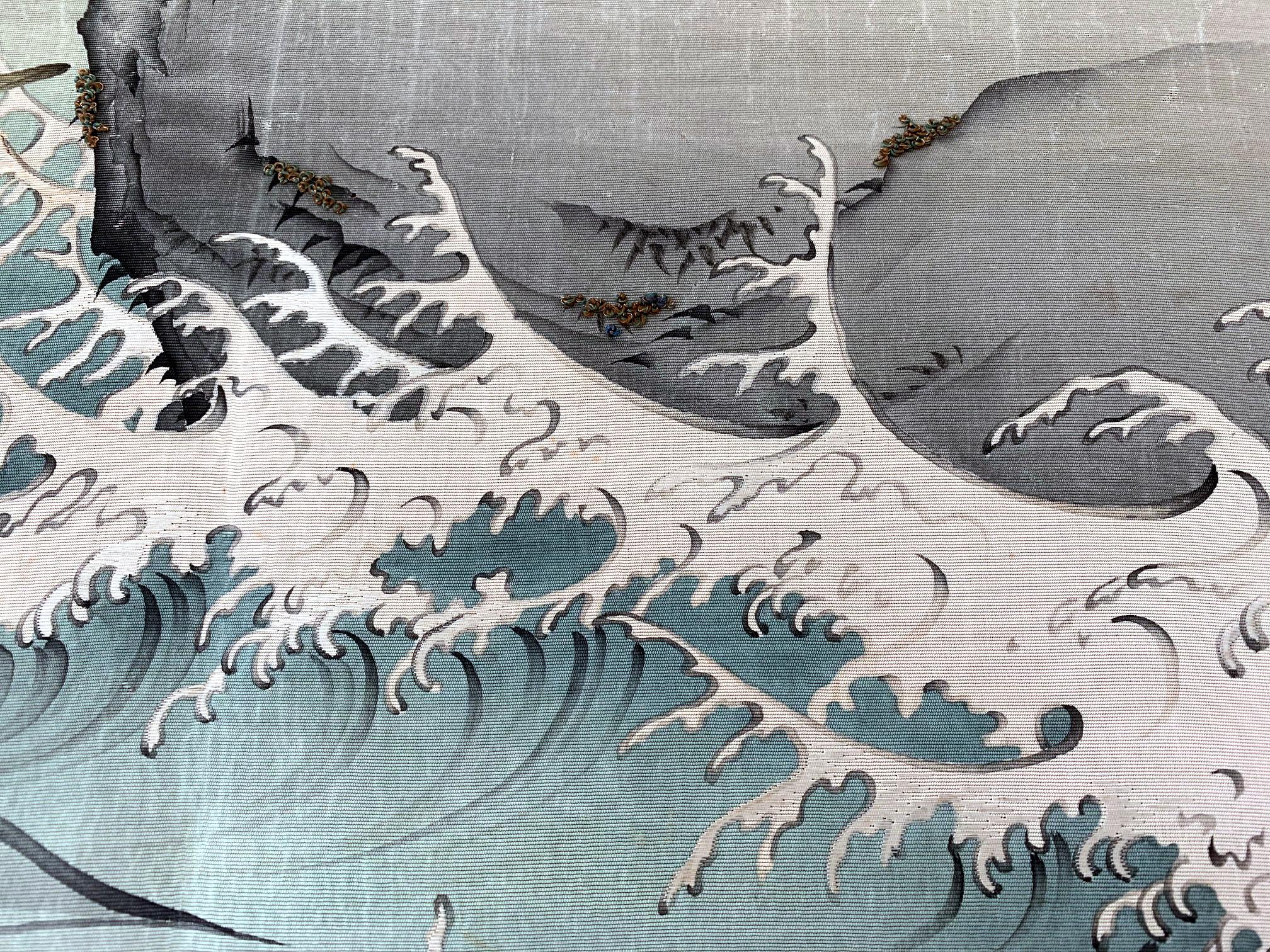 Brocade Japanese Antique Fusuka Textile Art Meiji Period For Sale