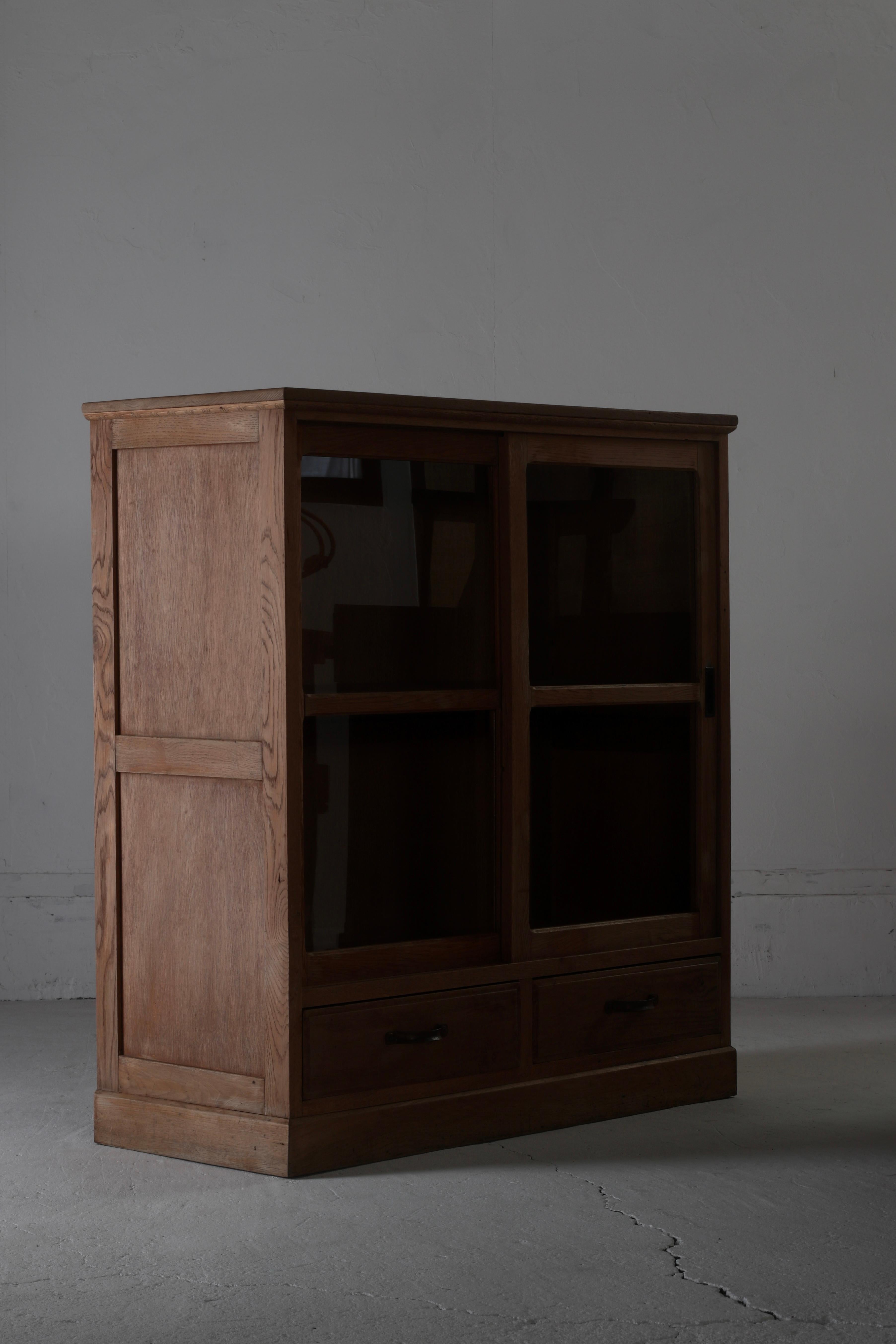 Woodwork Japanese Antique Glass Cabinet / Storage Cupboard / Early Showa Period WabiSabi