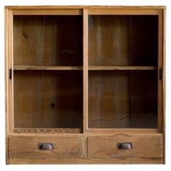Japanese Antique Glass Cabinet, Taisho Period (1912–1926), Wabi Sabi