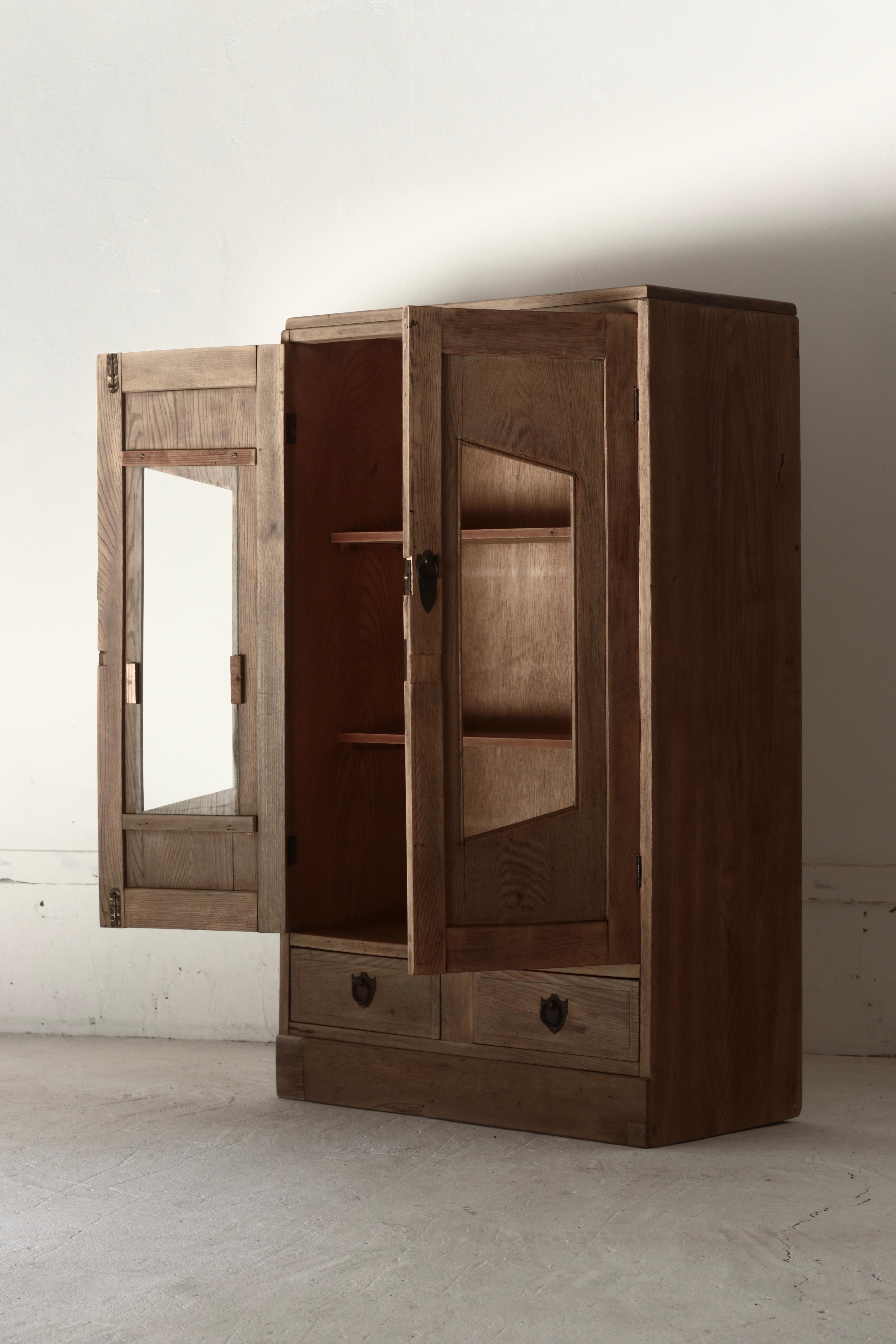 Woodwork Japanese Antique / Glass Door Cabinet / Taisho Period / WabiSabi