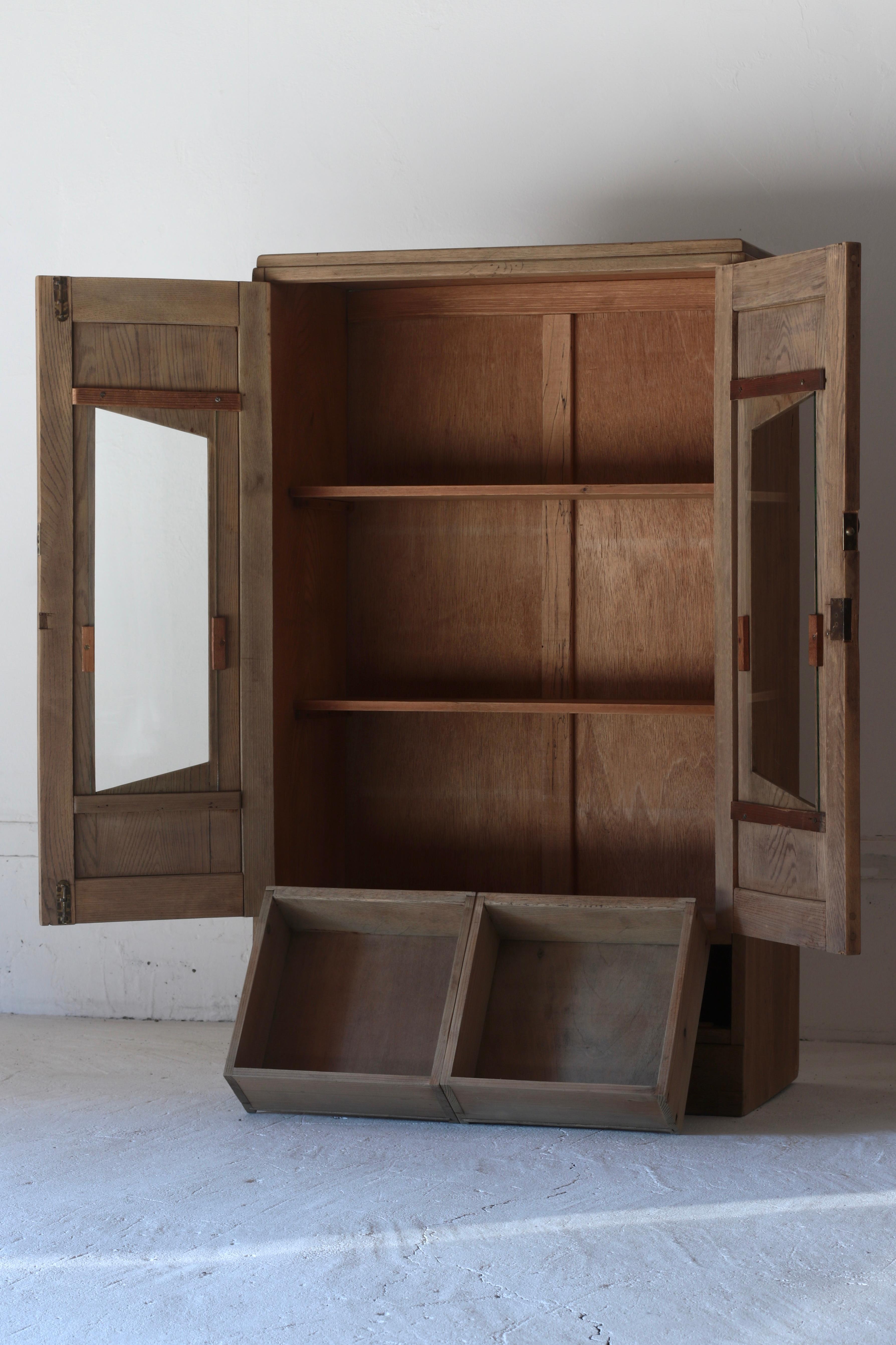 20th Century Japanese Antique / Glass Door Cabinet / Taisho Period / WabiSabi