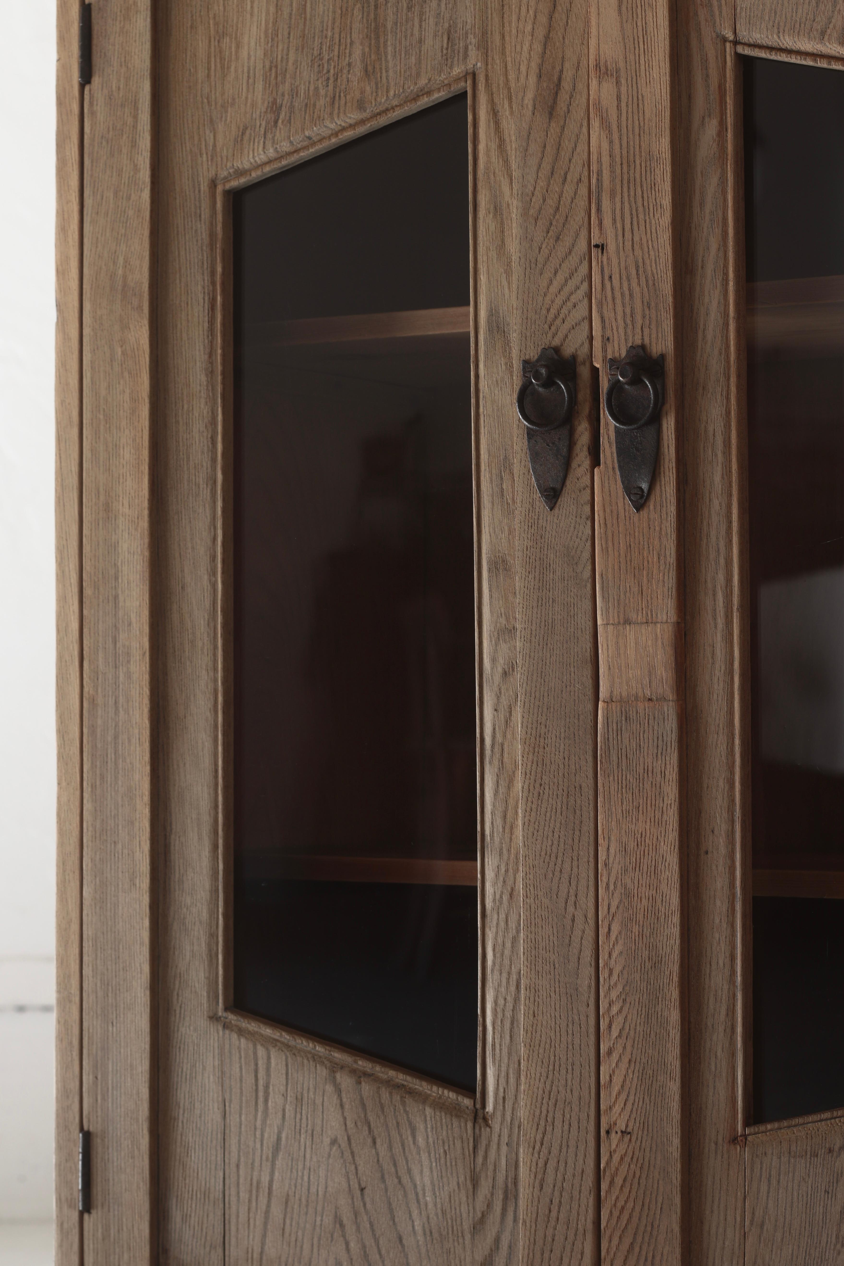 Wood Japanese Antique / Glass Door Cabinet / Taisho Period / WabiSabi