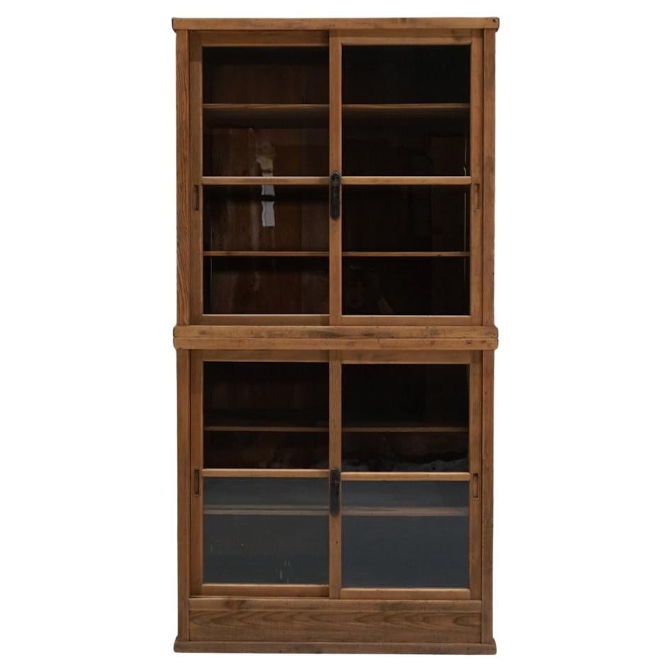 Japanese Antique Glass door storage shelf Cupboard Wabi-Sabi Japandi