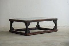 Japanese Antique Glass Low Table, Wabi Sabi