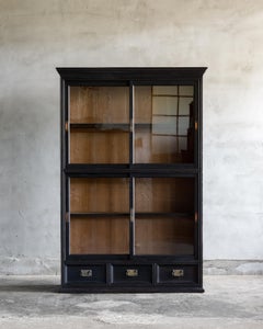 Japanese Antique Glass Showcase Cabinet, Taisho to Early Showa Period