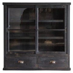 Japanese Antique Glass Sliding Door Cabinet, Taisho Era'1912-1926', Wabi Sabi