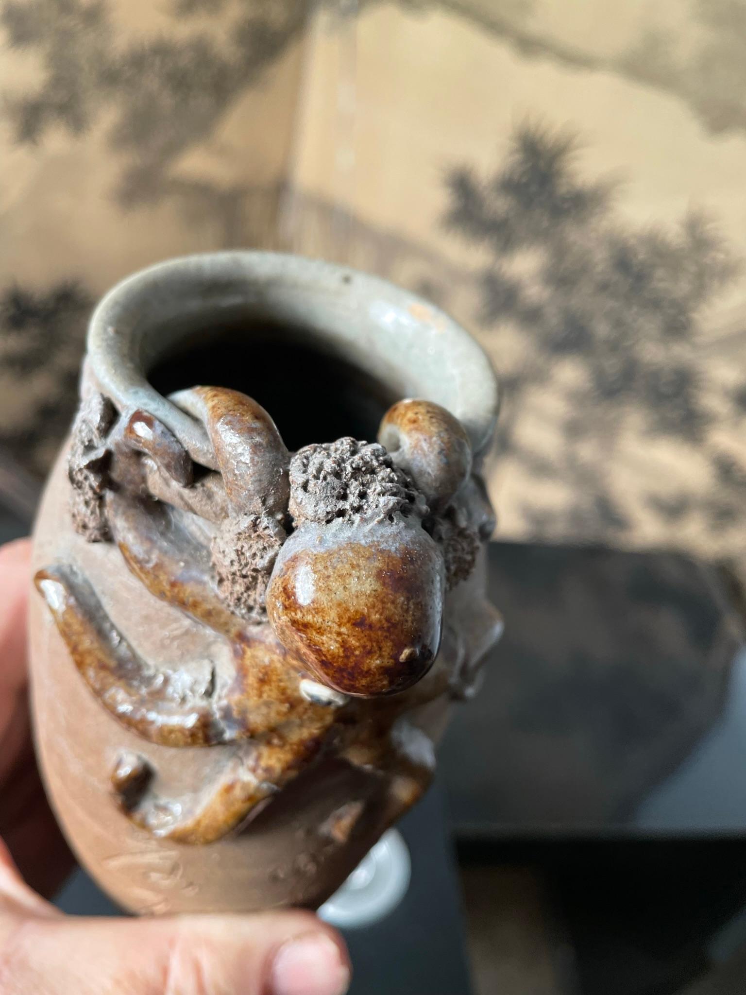 Japanese Old Vintage Glazed Octopus Signed Vase 4