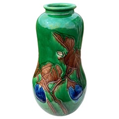 Antike japanische Kürbis- und Aubergine-Vase – Brillantfarben