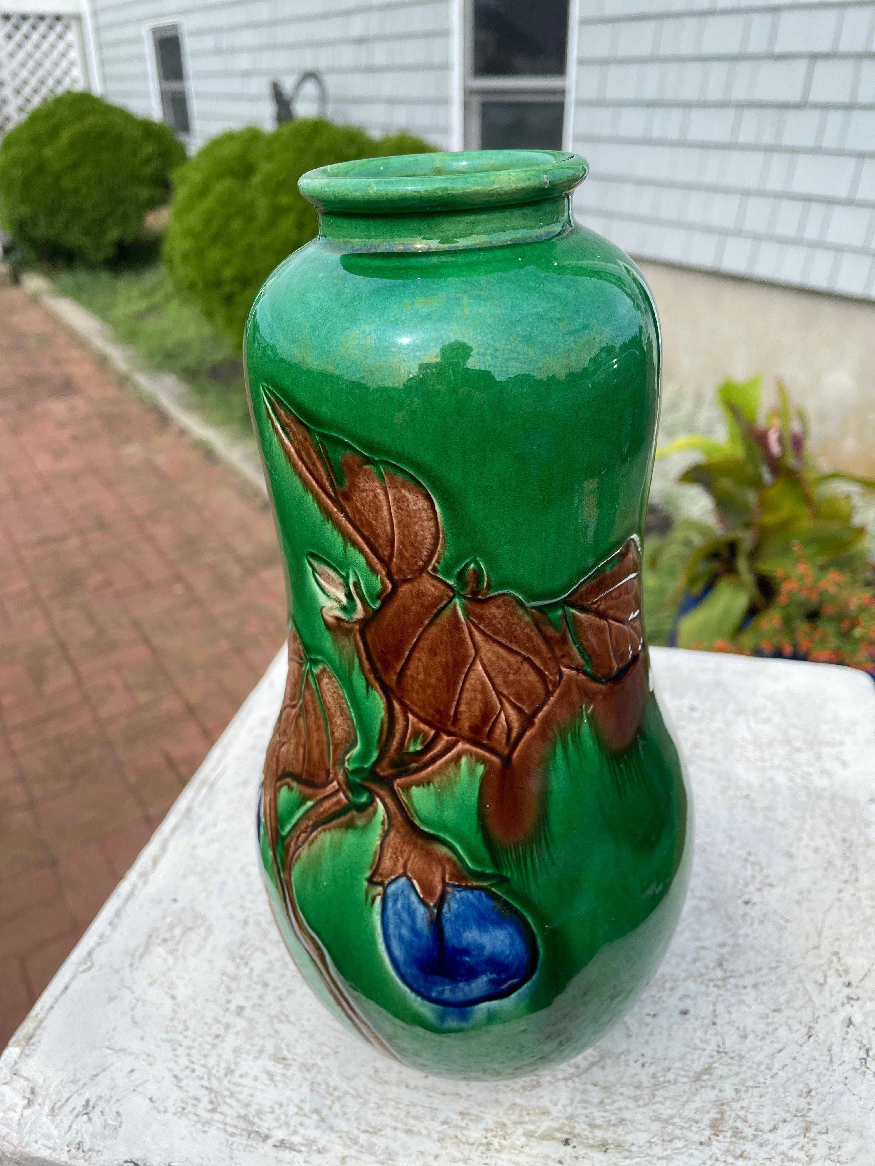 Taisho Japanese Antique Gourd and Eggplant Vase For Sale