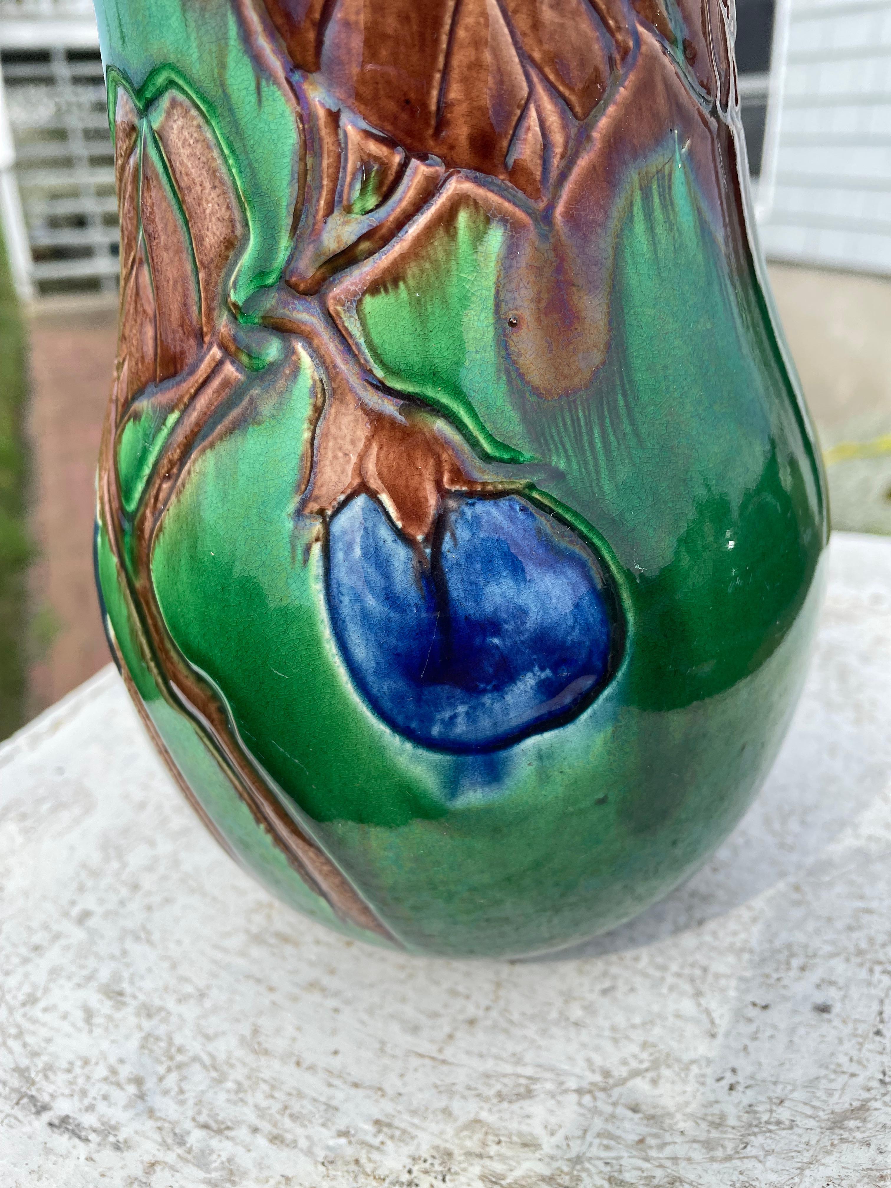 Glazed Japanese Antique Gourd and Eggplant Vase For Sale
