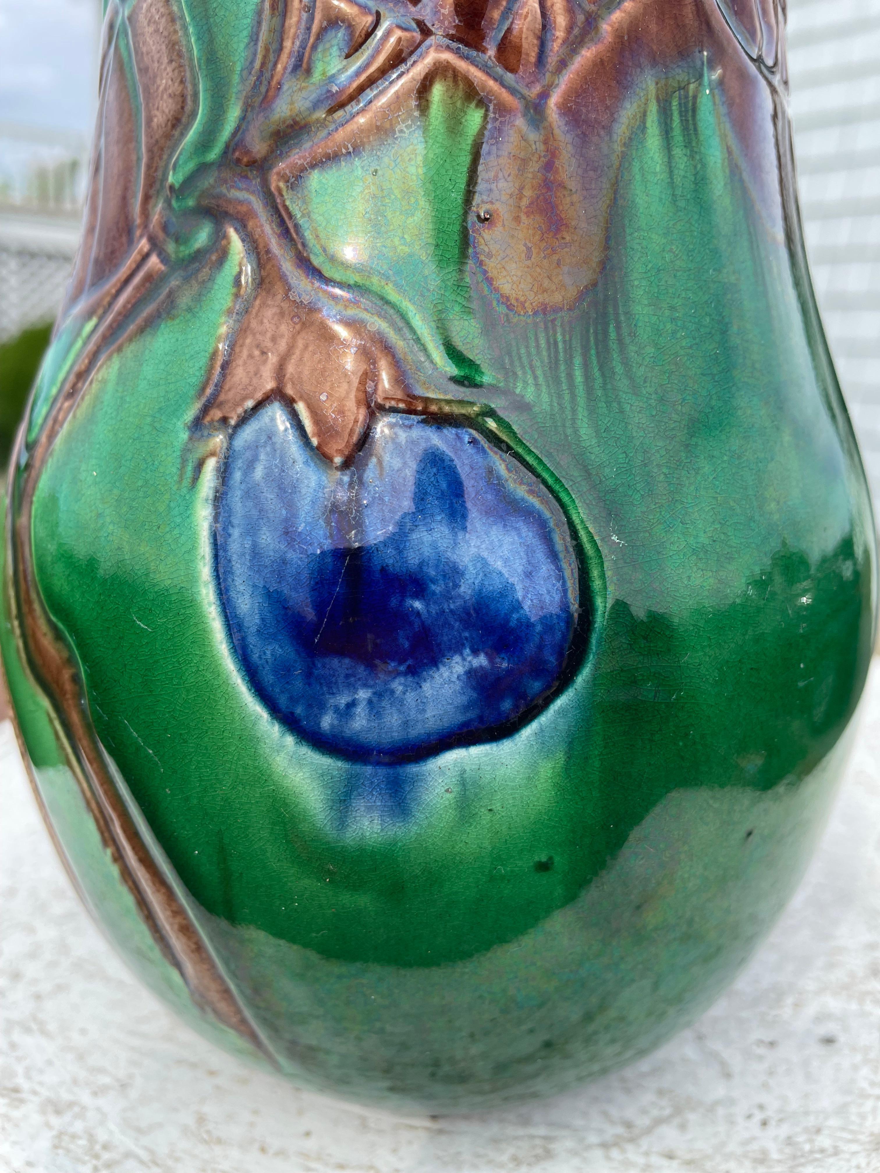 Céramique Vase japonais ancien en gourde et aubergine en vente