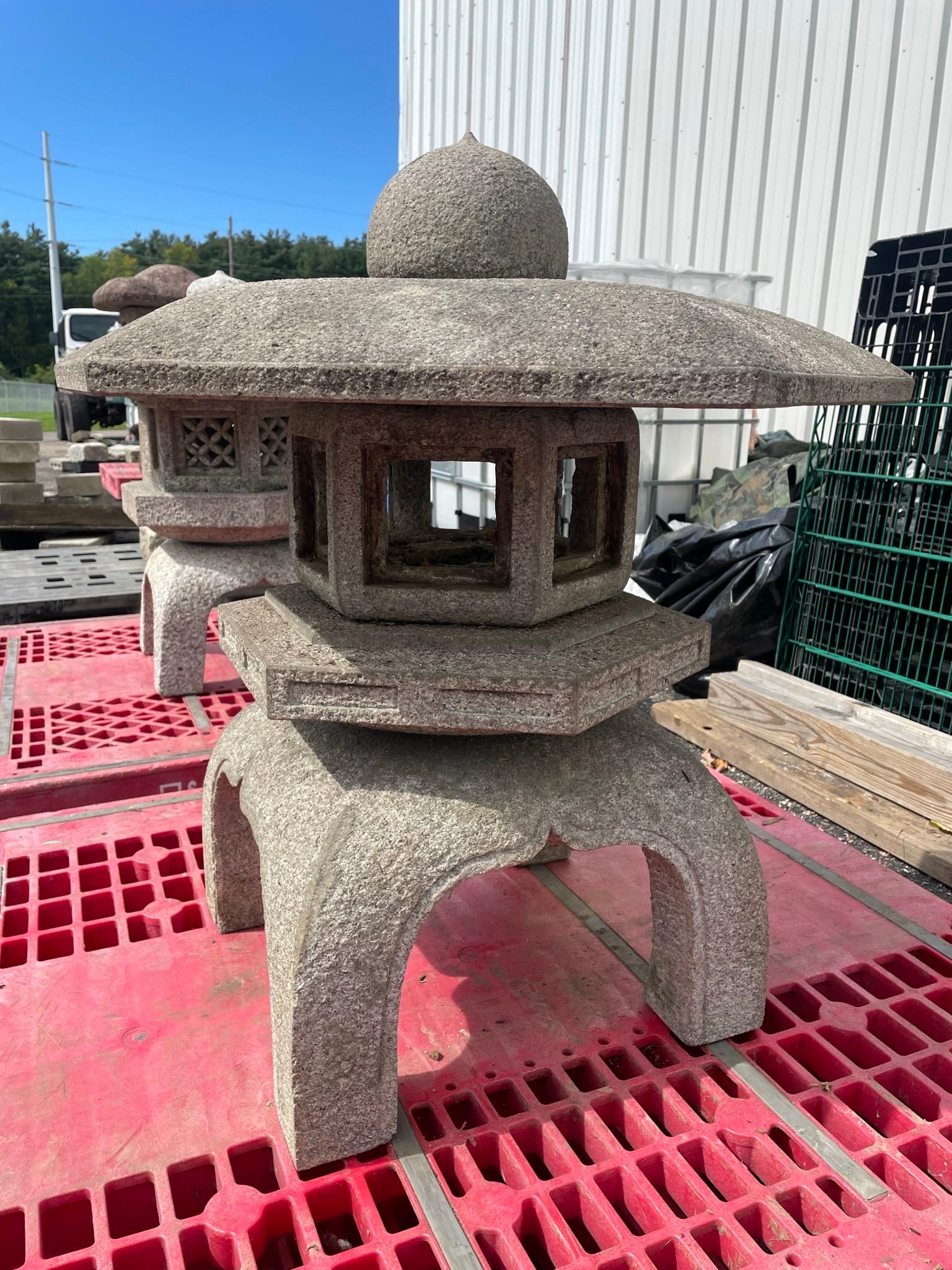 Granite Japanese Old Hand Carved Classic Yukimi Water or Snow Windows Lantern