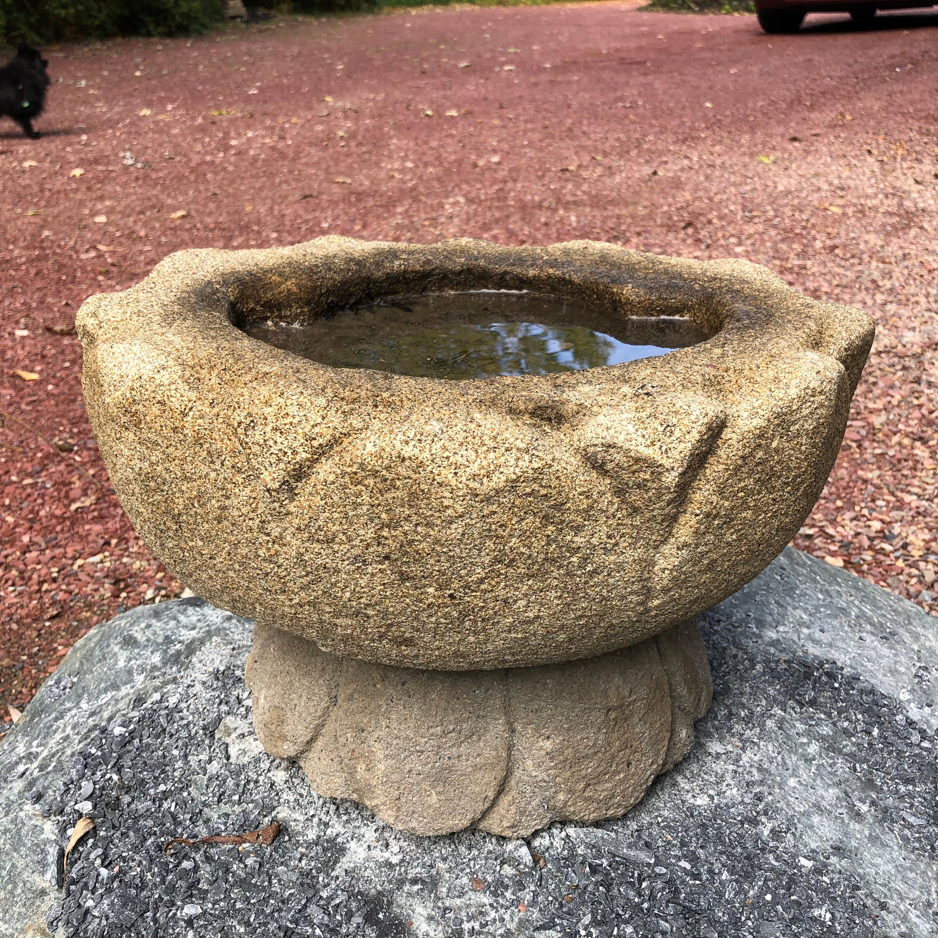 Japanese Antique Hand Carved Lotus Bowl on Stand, 19th Century or Earlier (Edo)