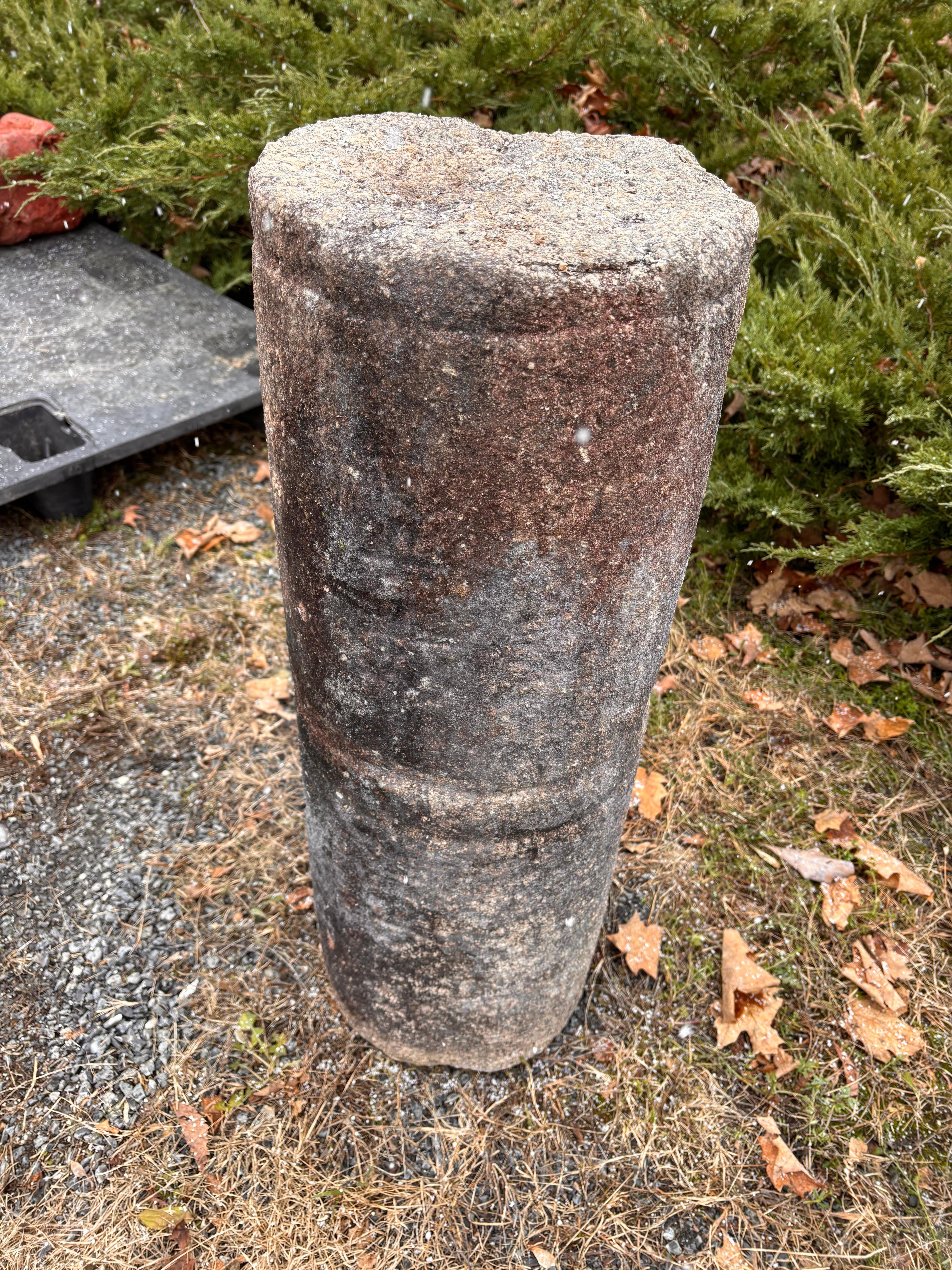 Rare and Hard To Find Temple Pedestal, 19th Century

From Japan , a hard to find solid inscribed and well carved round top temple pedestal - perfect for displaying your indoor or outdoor favorite pots of plants or sculptural works of art. It is
