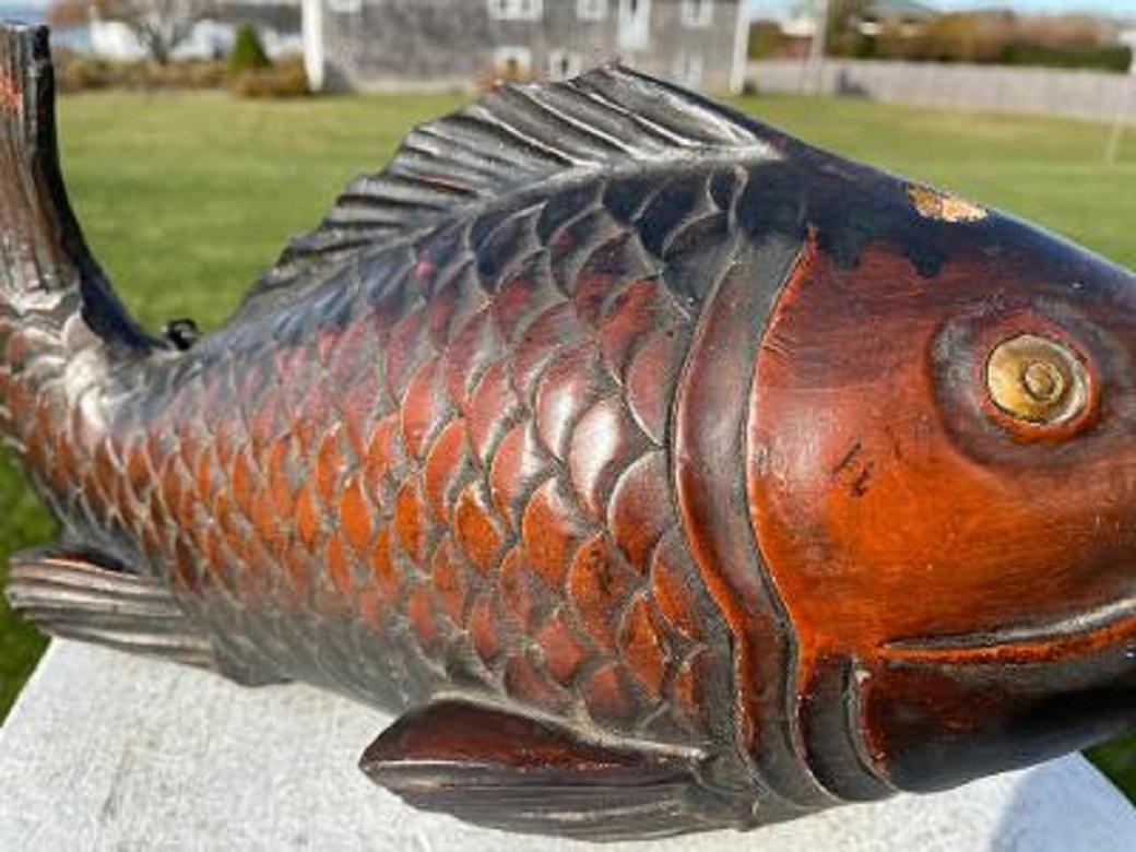 Japanese Antique Hand Carved Wood Koi Good Fortune Fish 19thc 4