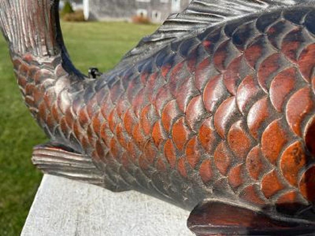 Japanese Antique Hand Carved Wood Koi Good Fortune Fish 19thc 5