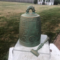 Japanese Hand Cast Bronze Temple Bell "Flying Angels And Buddha"