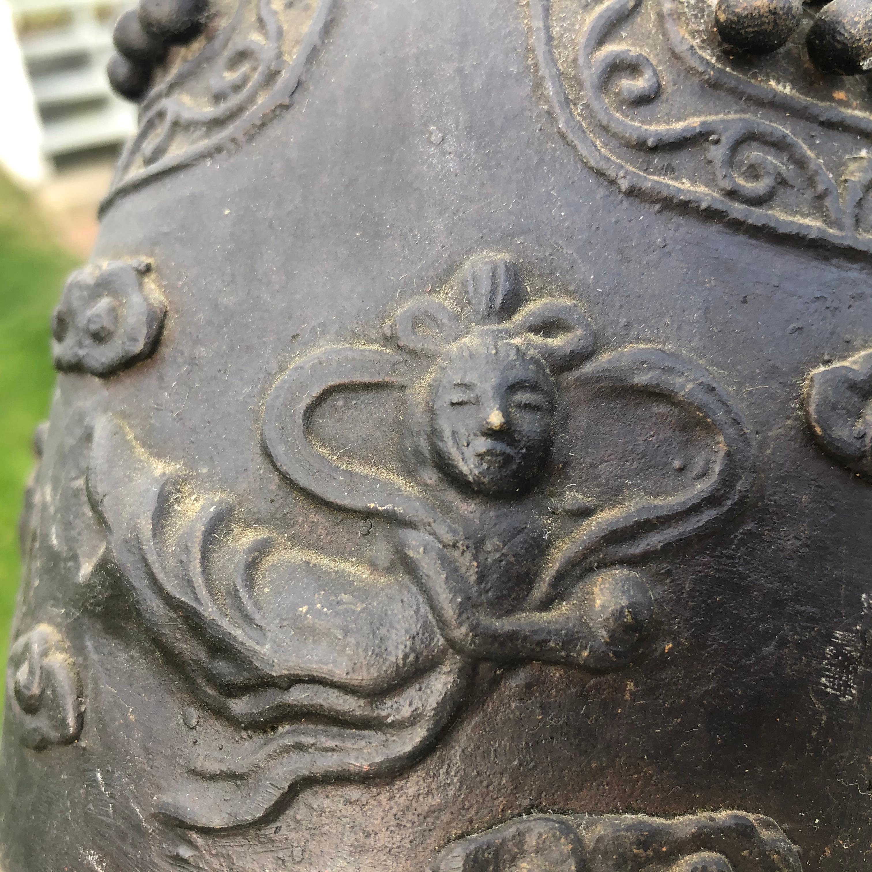 20th Century Japanese Antique Hand Cast Bronze Temple Bell 