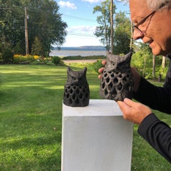 Japanese Antique Hand Cast Pair "Owl" Wall Lanterns, Rare Birds