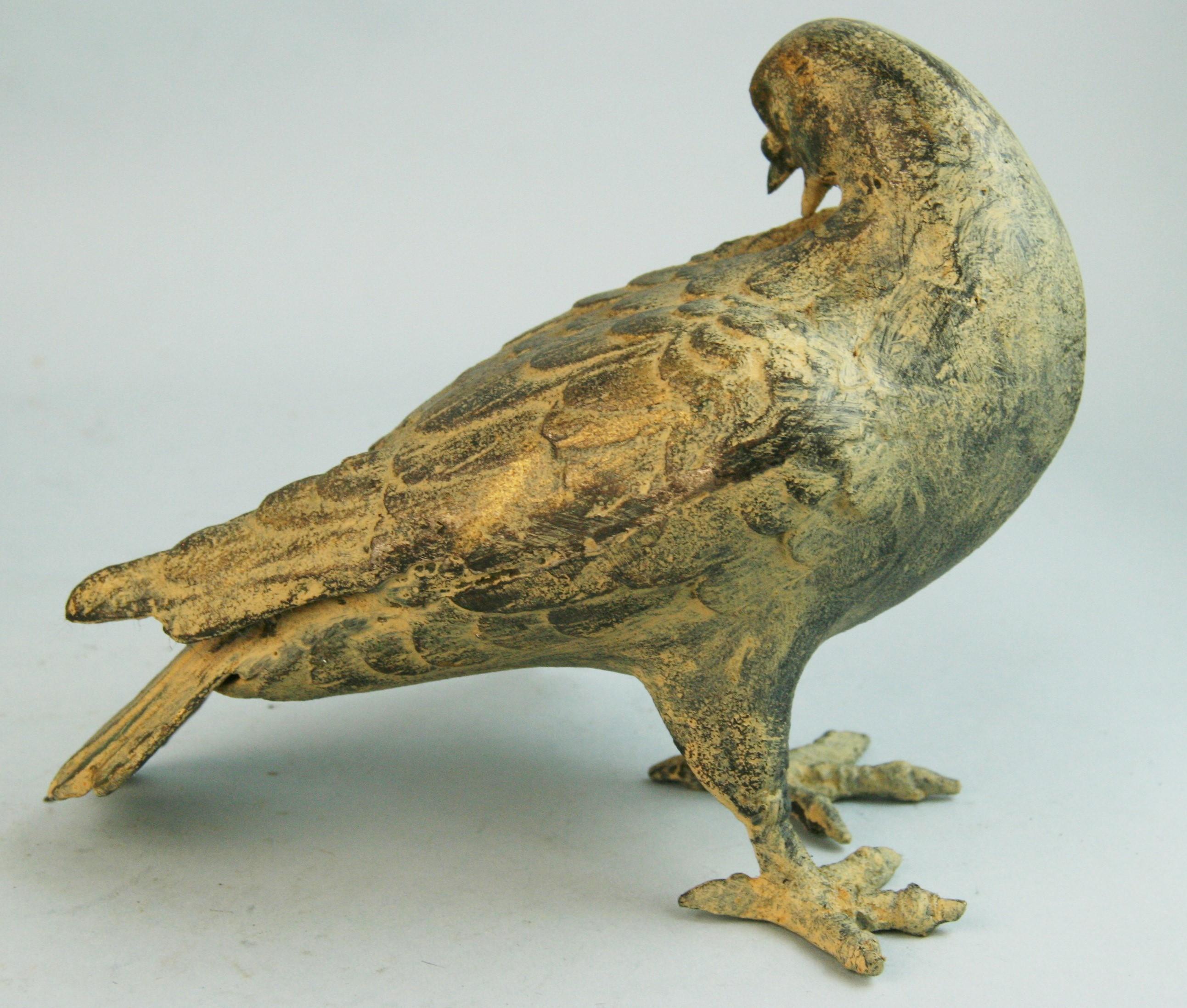 Iron Japanese Antique Hand Cast Pair Wood Pigeons Beautiful Detail