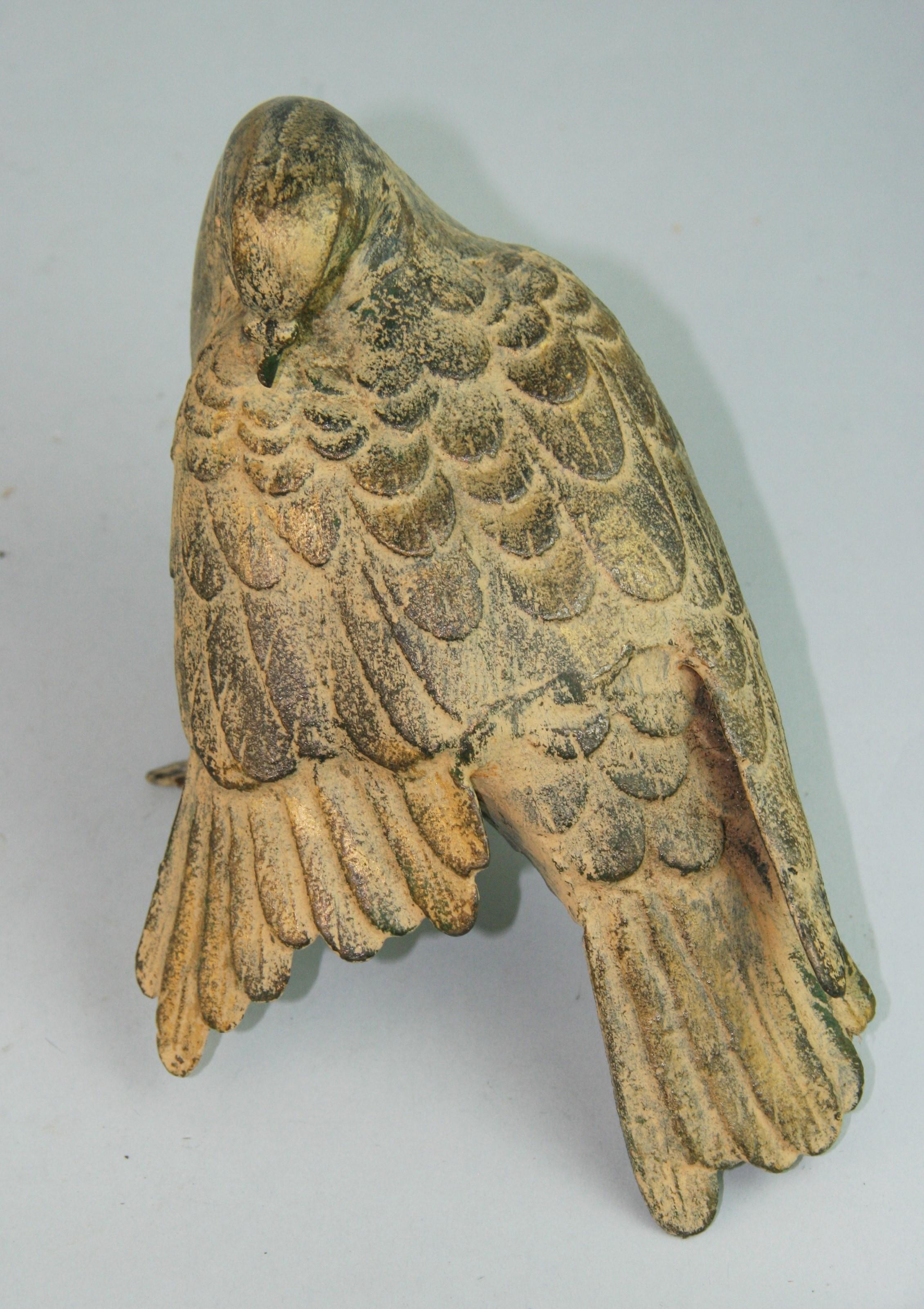 Japanese Antique Hand Cast Pair Wood Pigeons Beautiful Detail 1