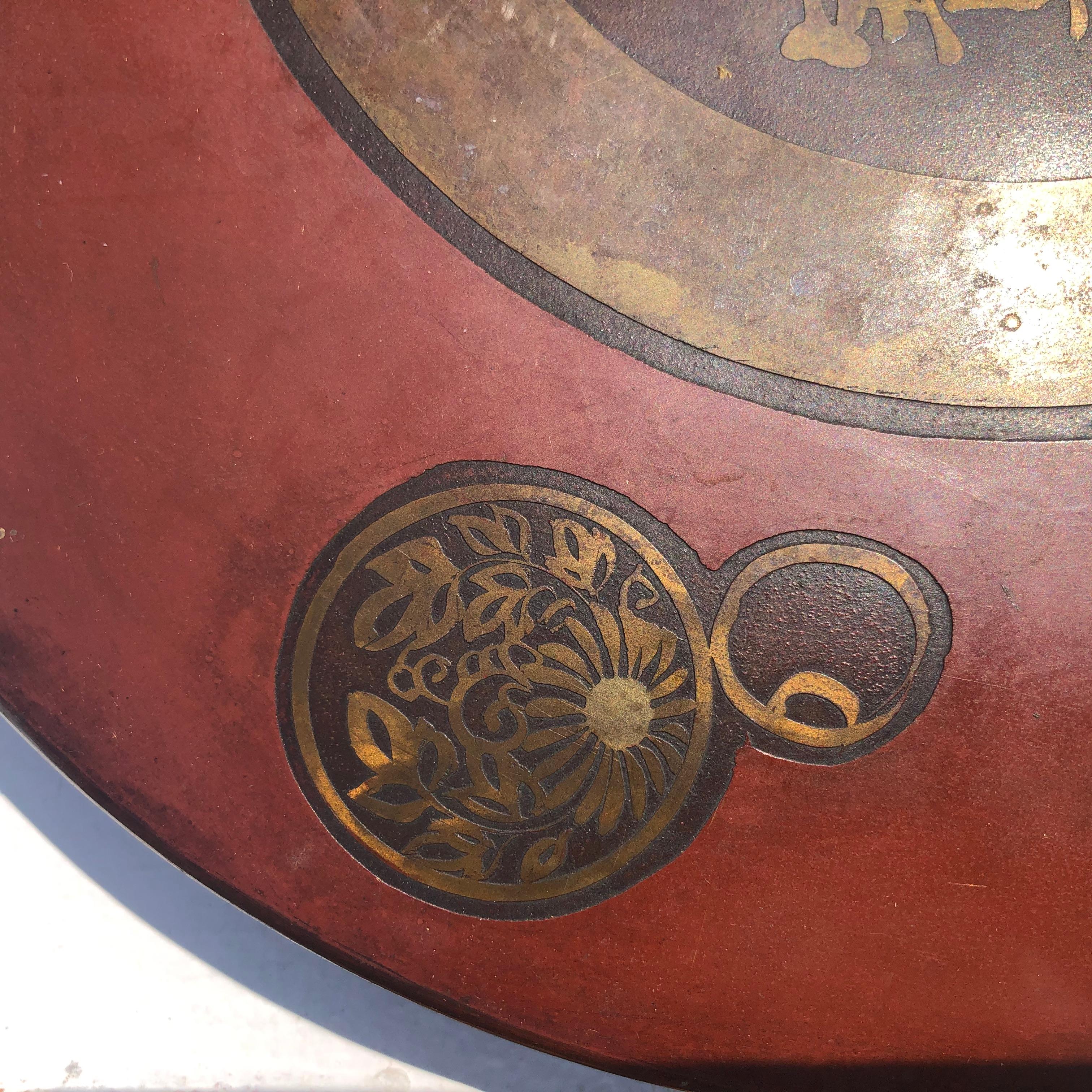 Japanese Antique Hand Cast Red Bronze Garden Gong Soothing Deep Sound 3