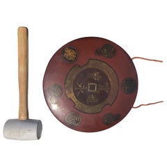 Japanese Antique Hand Cast Red Bronze Garden Gong Soothing Deep Sound