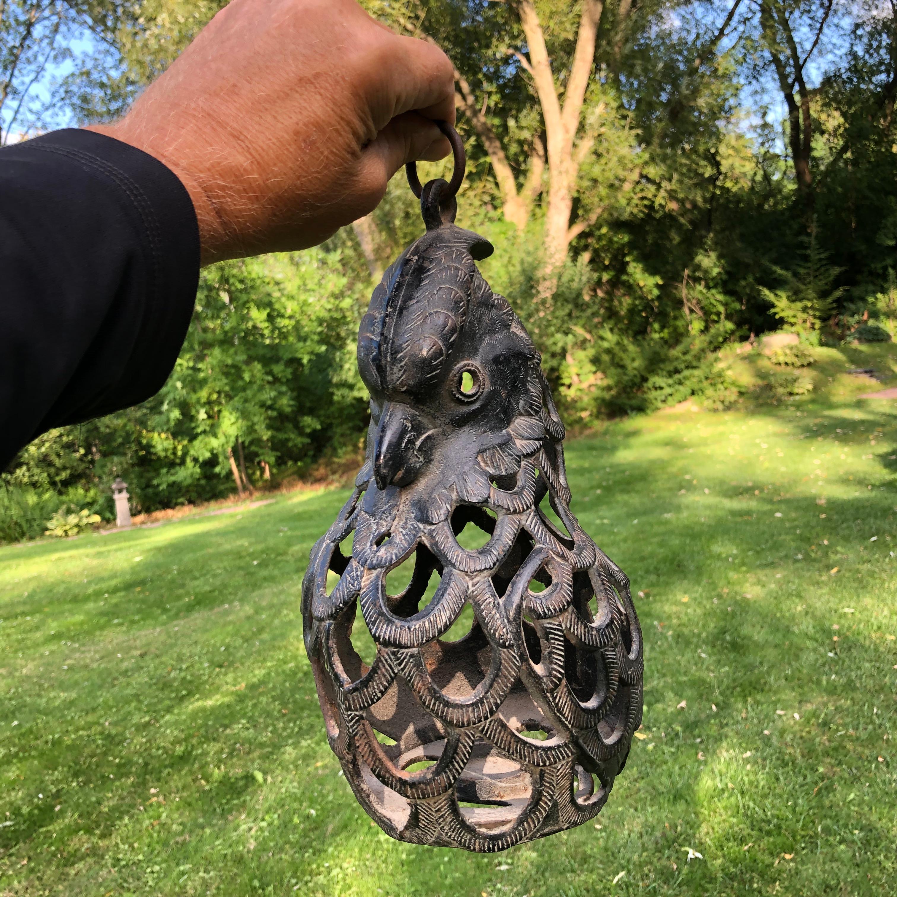 Japanese Old Hand Cast Bird Lantern In Good Condition In South Burlington, VT