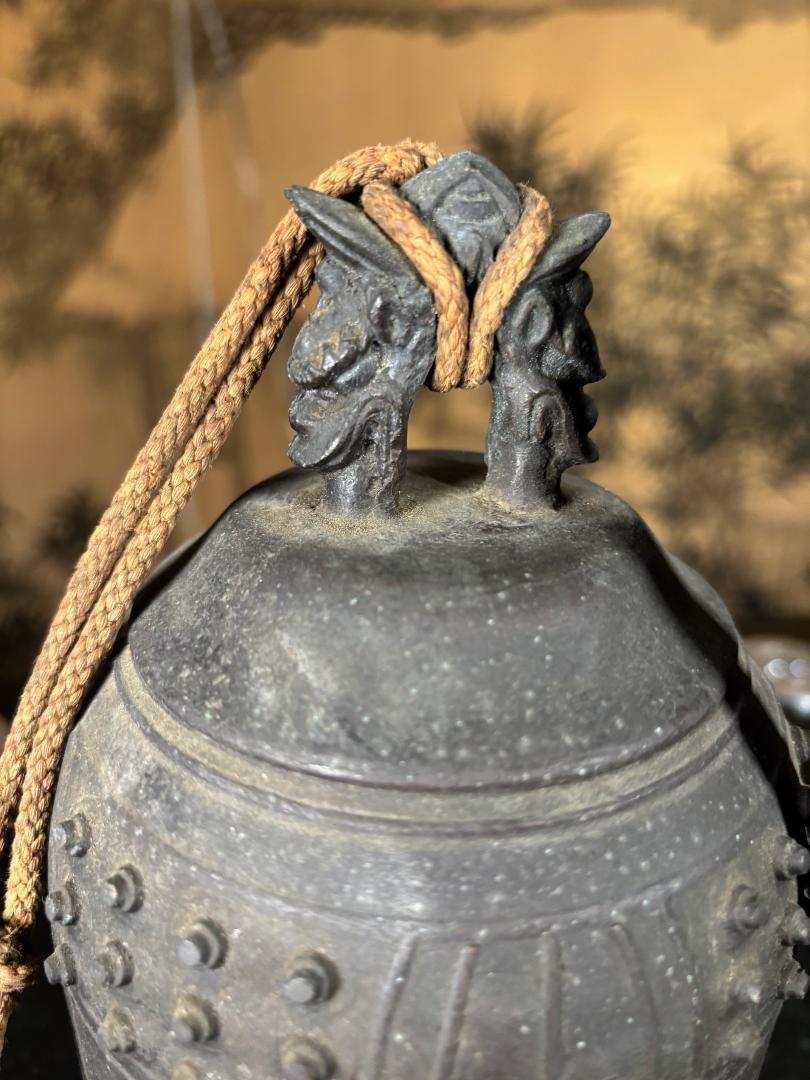 Japanese Antique Hand Cast Temple Bell Resonates with Original Striker 4