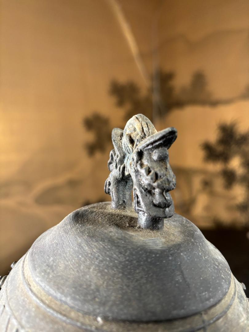 Japanese Antique Hand Cast Temple Bell Resonates with Original Striker 7