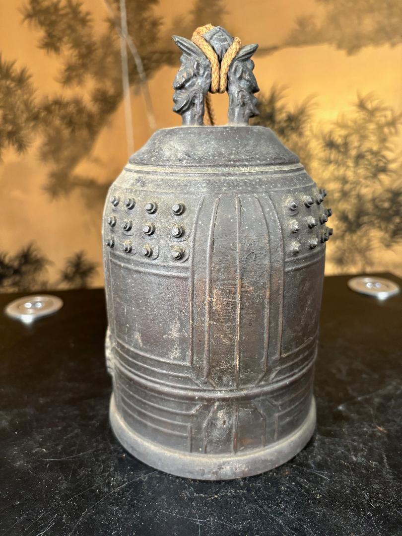 Taisho Japanese Antique Hand Cast Temple Bell Resonates with Original Striker
