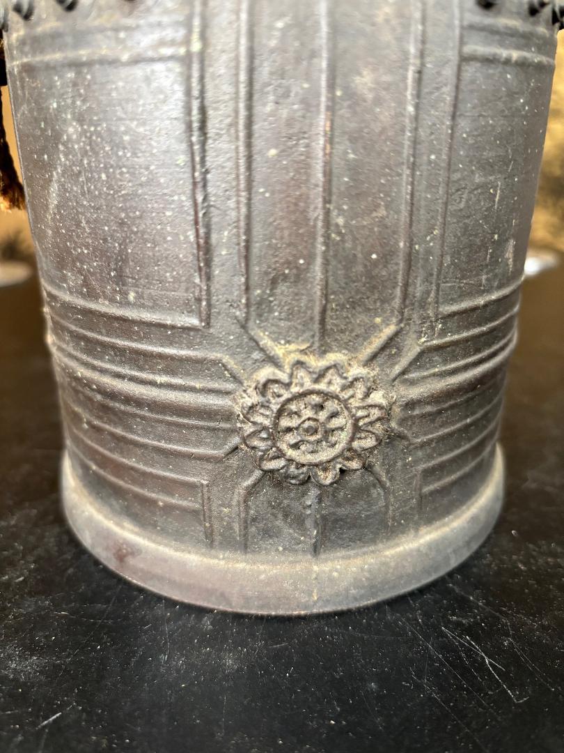 Japanese Antique Hand Cast Temple Bell Resonates with Original Striker In Good Condition In South Burlington, VT