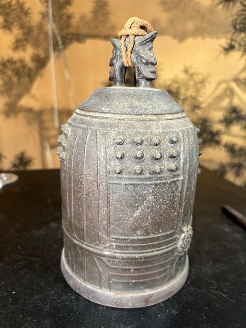 20th Century Japanese Antique Hand Cast Temple Bell Resonates with Original Striker
