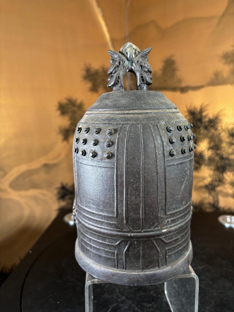 Japanese Antique Hand Cast Temple Bell Resonates with Original Striker 1