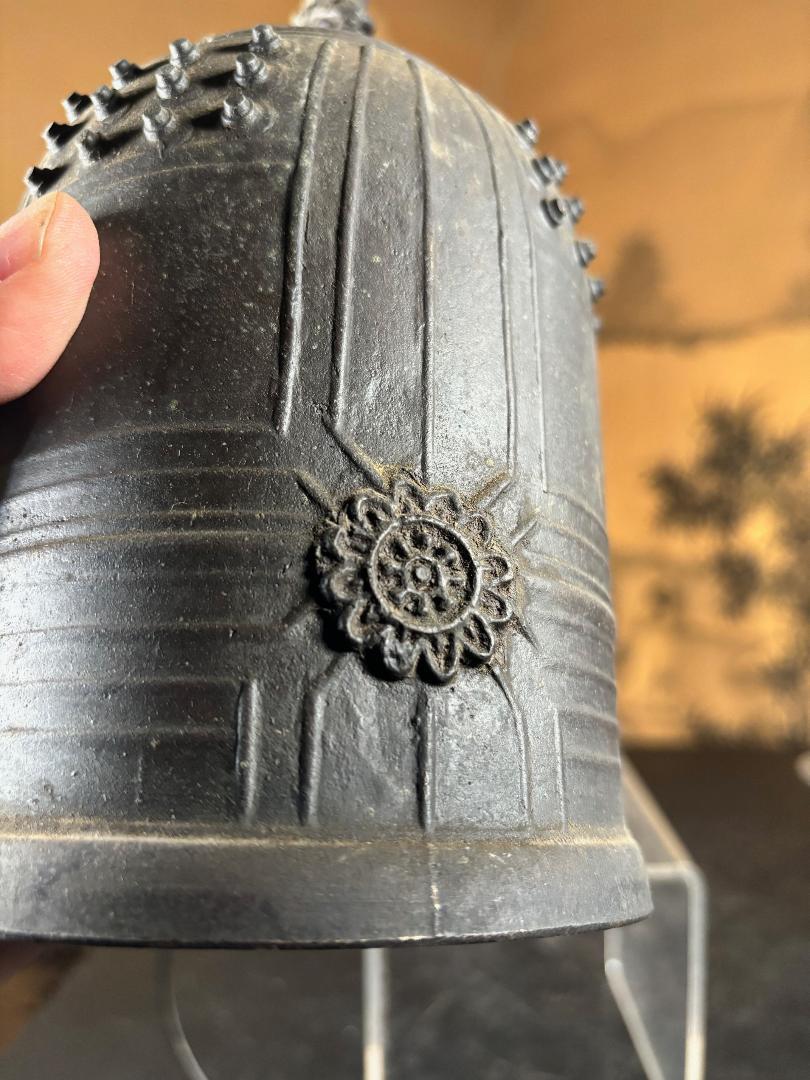 Japanese Antique Hand Cast Temple Bell Resonates with Original Striker 2