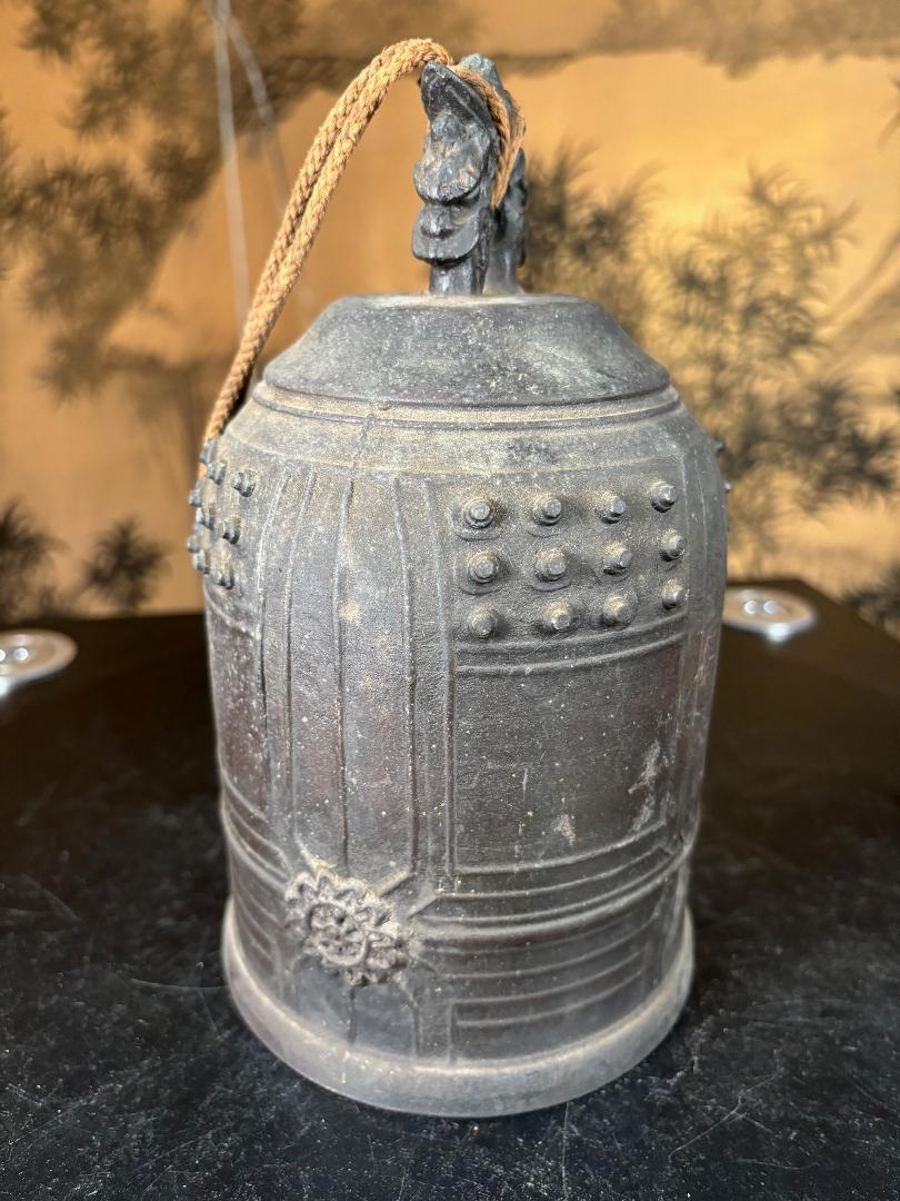 Japanese Antique Hand Cast Temple Bell Resonates with Original Striker 3