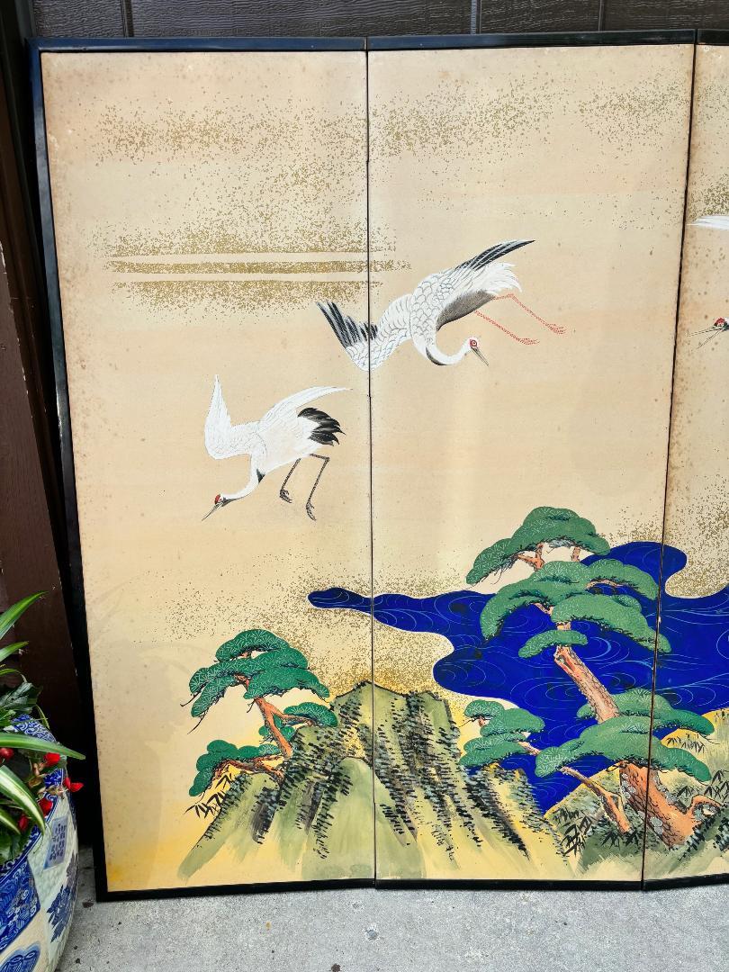 From our recent Japanese Acquisitions

One of a pair currently available

Japanese Antique Stunning Hand Painted Vibrant Blue Waters, Cranes, And Pine Trees Six Panel Screen, Byobu

Fashioned by hand in stunning original brilliant colors and gold
