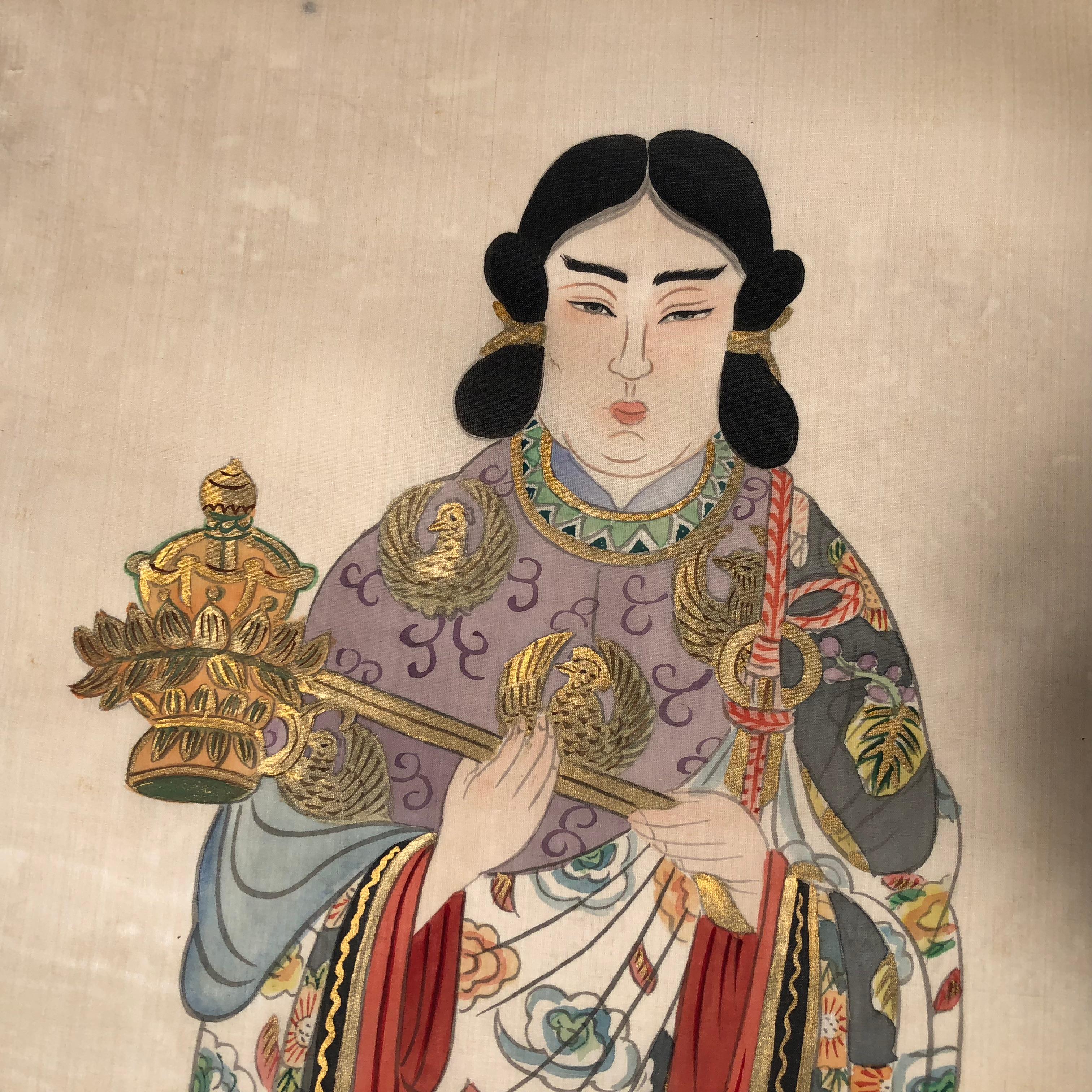 Taisho Japanese Antique Hand-Painted Silk Painting Guan Yin
