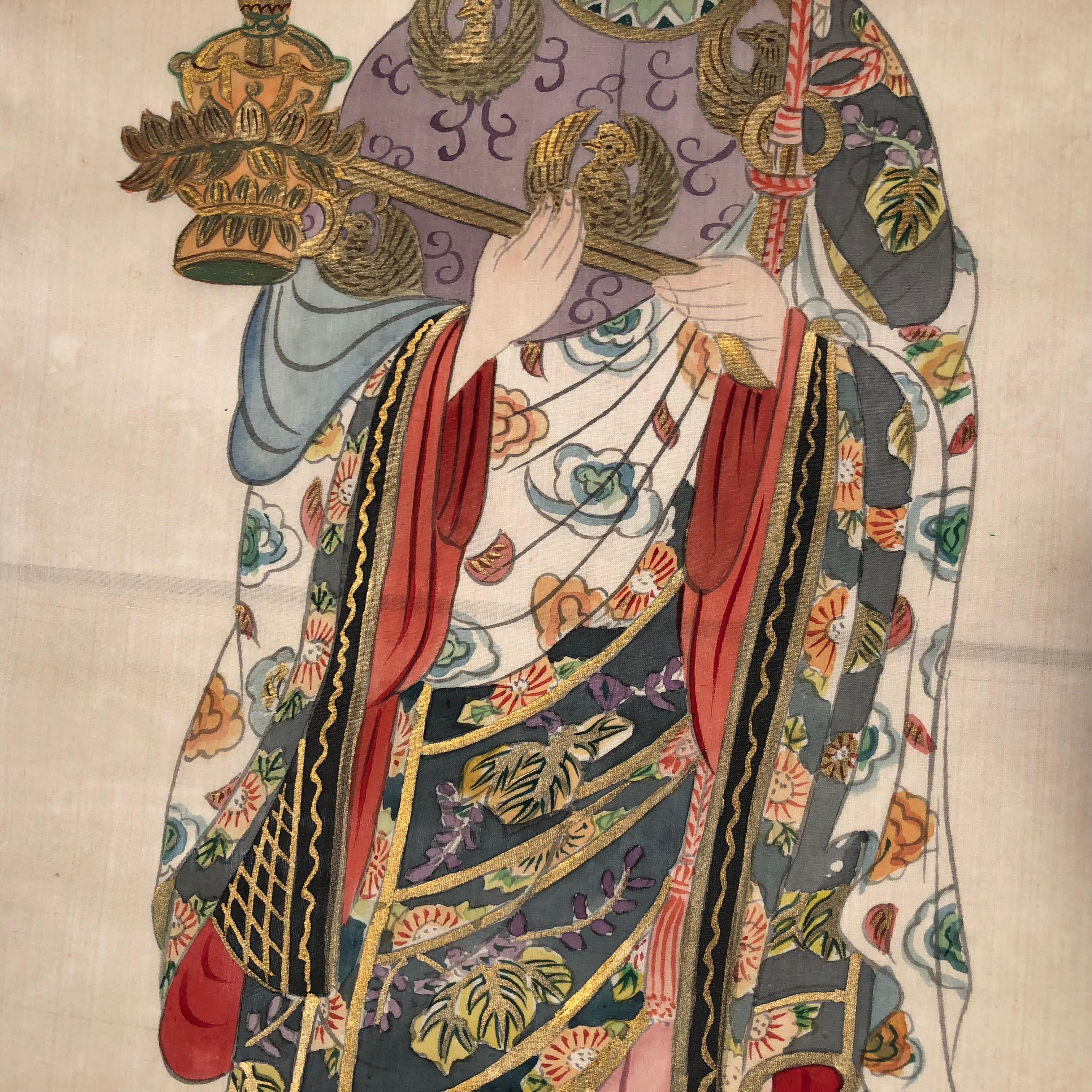 Japanese Antique Hand-Painted Silk Painting Guan Yin In Good Condition In South Burlington, VT
