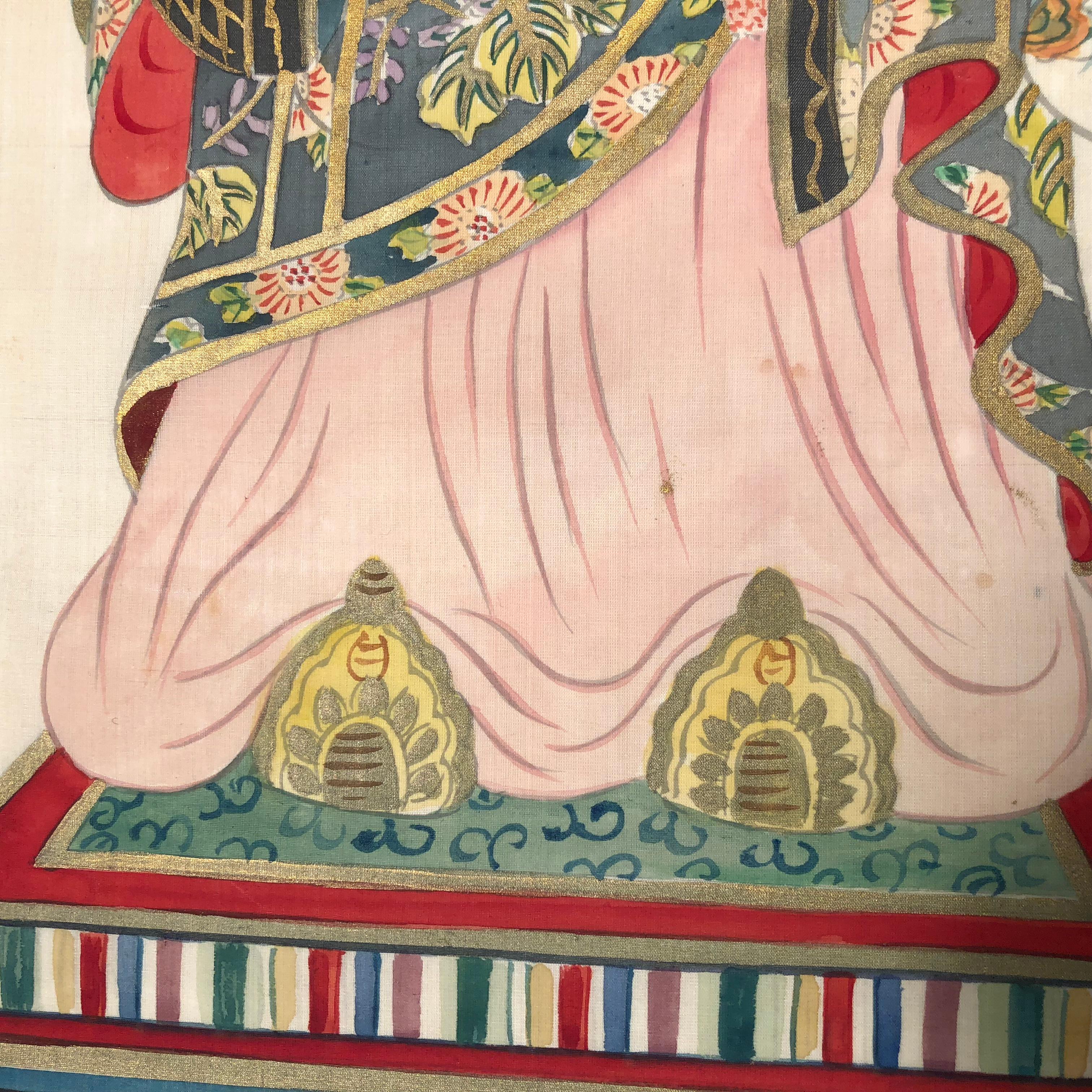 Japanese Antique Hand-Painted Silk Painting Guan Yin 1