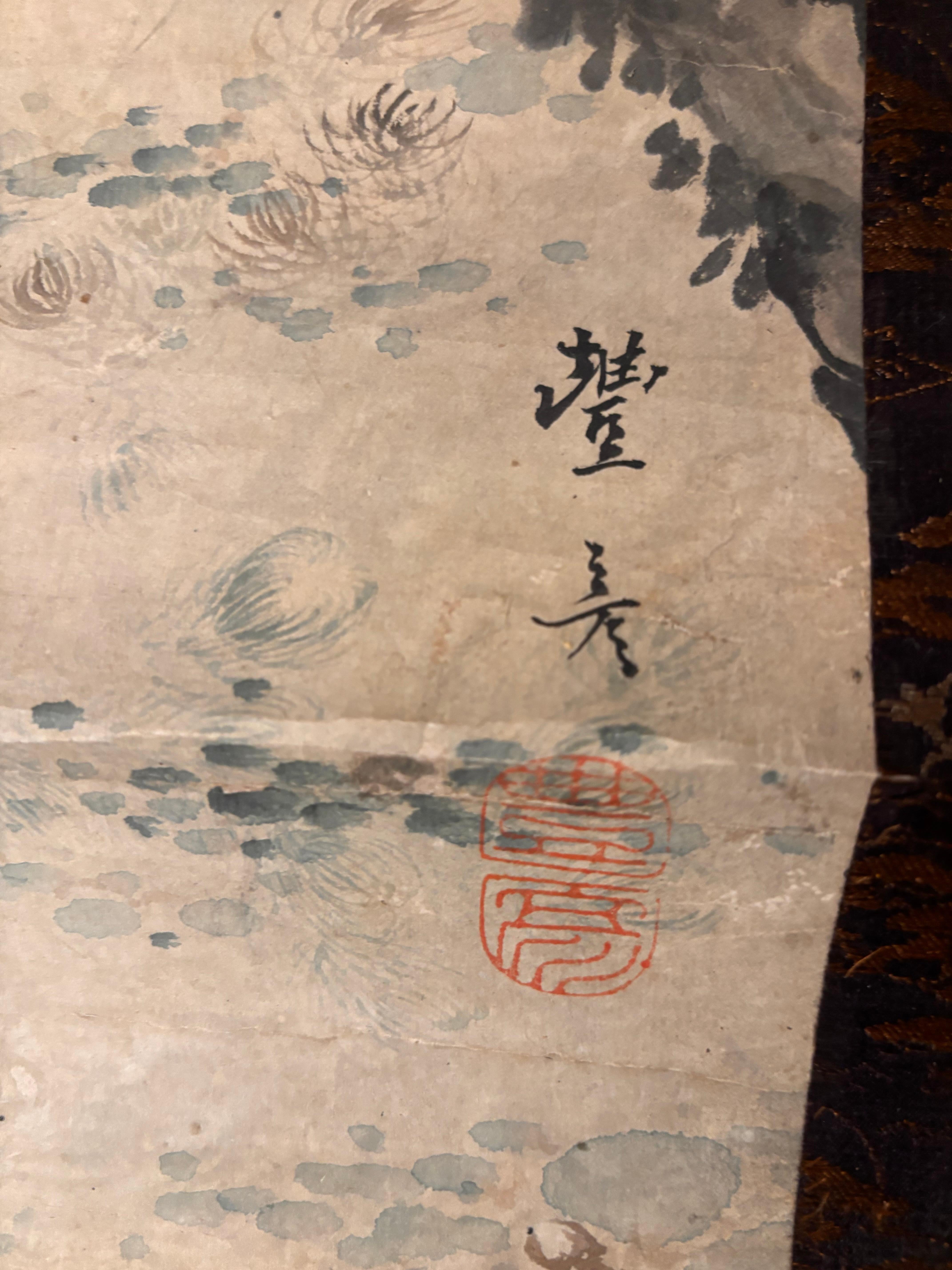 Pergamino de Seda Japonés Antiguo Pintado a Mano Juguetonas Golondrinas, Periodo Taisho en venta 4