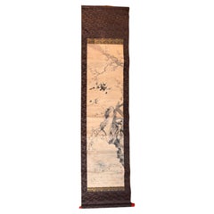 Japanese Antique Hand Painted Playful Swallows Silk Scroll, Taisho Period