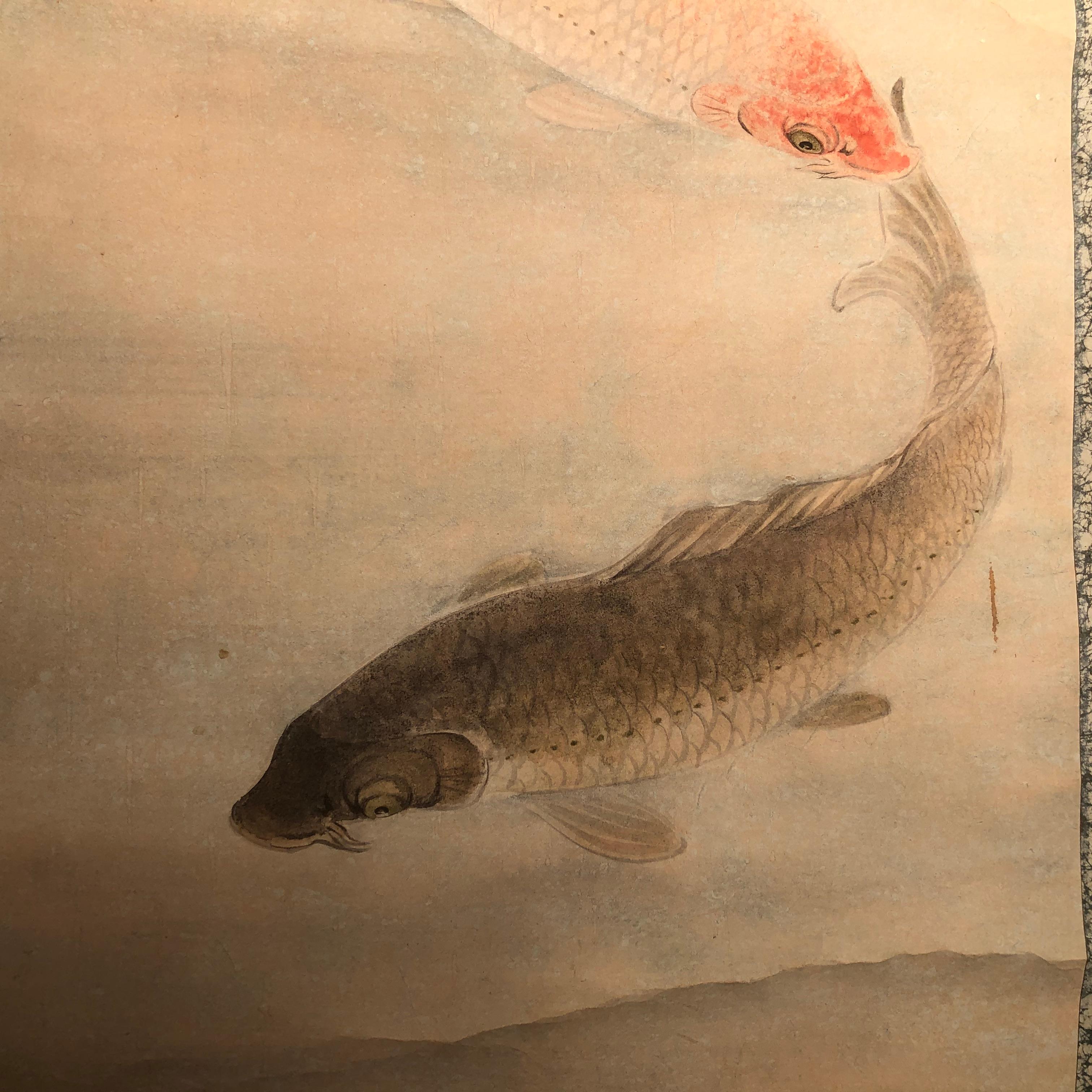 Japanese Hand Painted Scroll Family Koi Fish 3