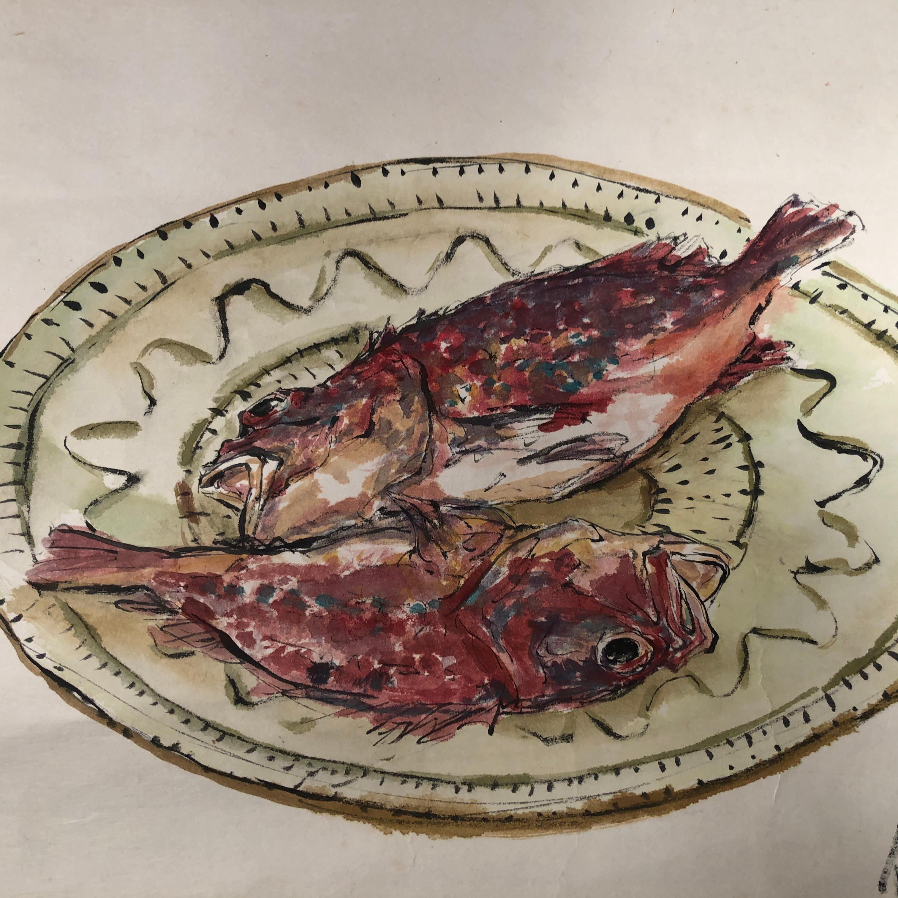 Japanese Antique Hand Painted Scroll Fresh Red Snapper 2