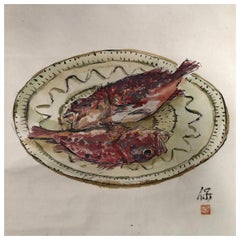 Japanese Antique Hand Painted Scroll Fresh Red Snapper
