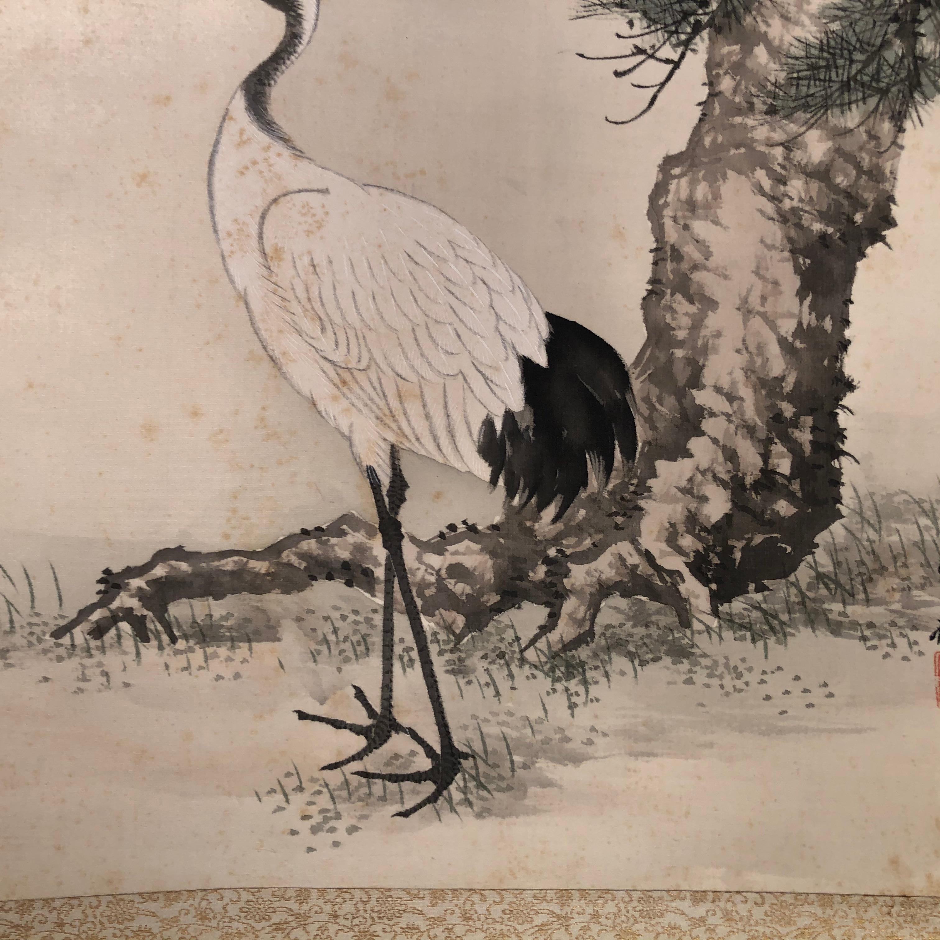 Japanese Antique Hand Painted Silk Scroll 