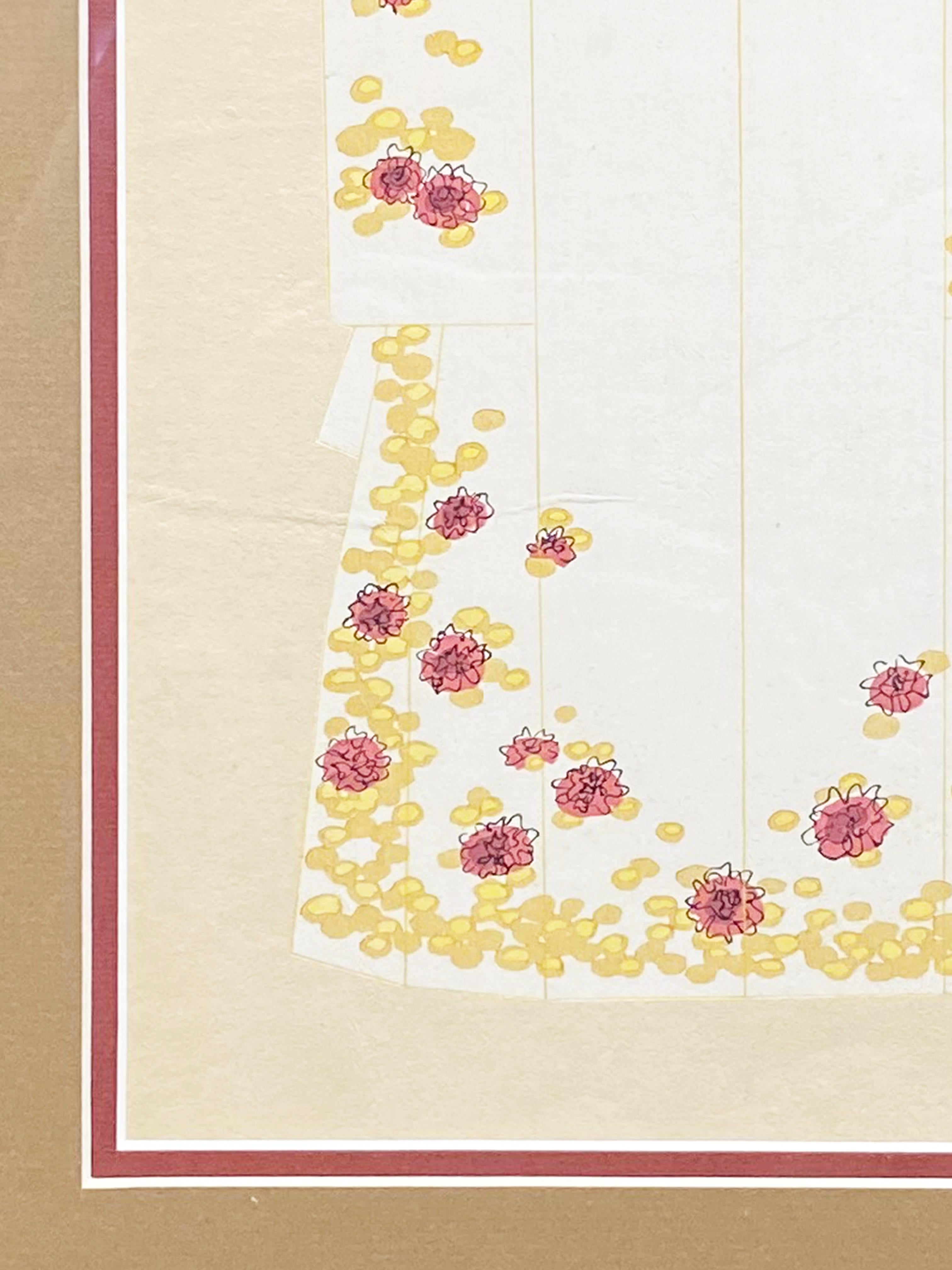 19th Century Japanese Antique Handmade Woodblock Print Depicting a Ceremonial Kimono